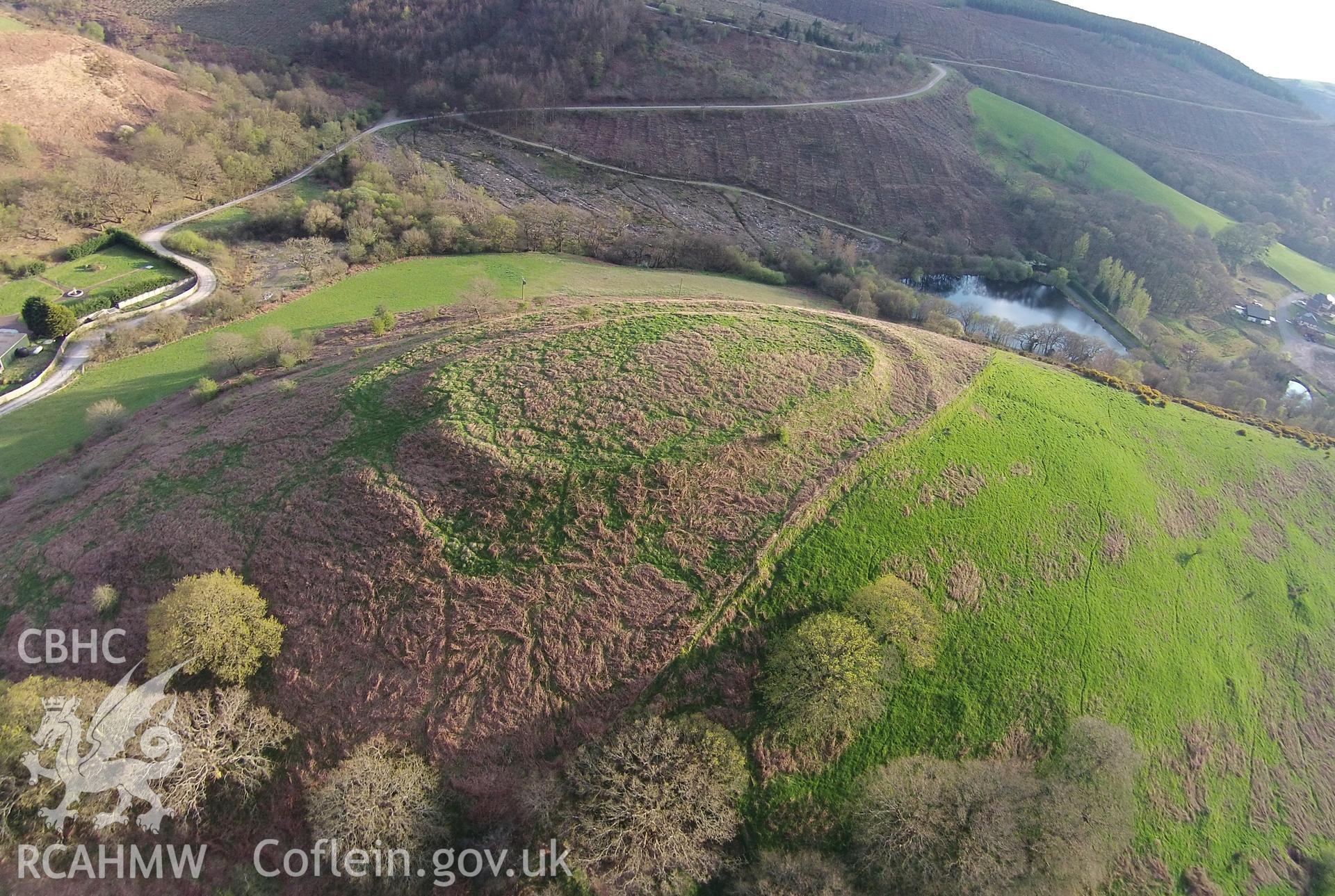 Digital aerial photograph showing Pen y Castell enclosure near Cwmafan.