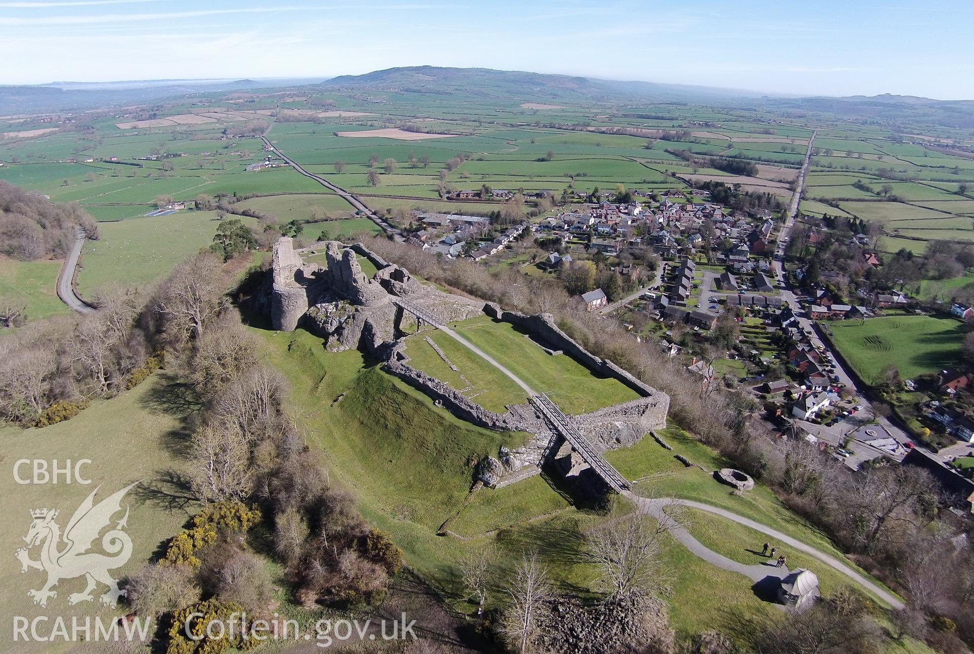 Digital aerial photograph showing Montgomery town and castle.