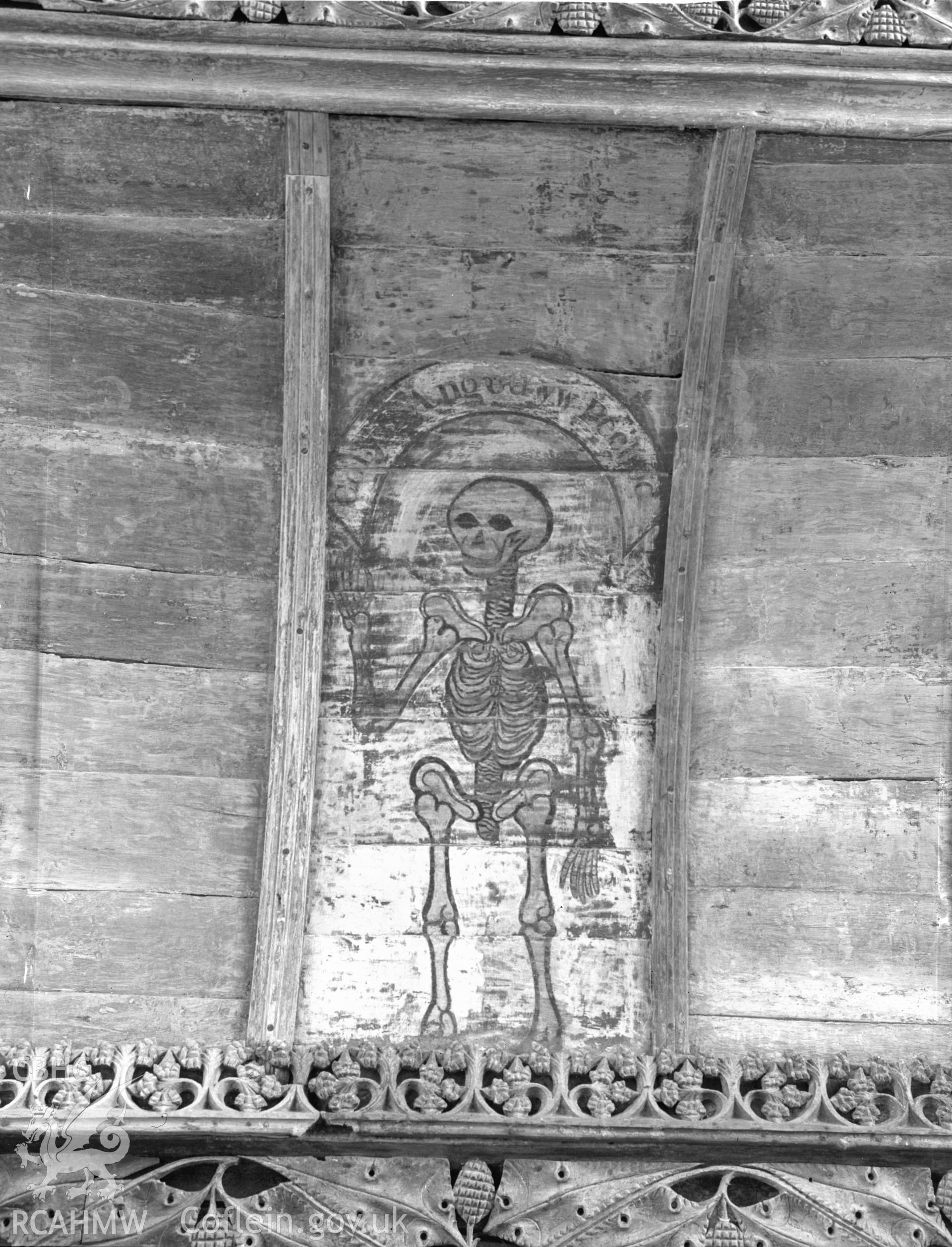 Acetate negative showing wall painting at Llaneilian Church.