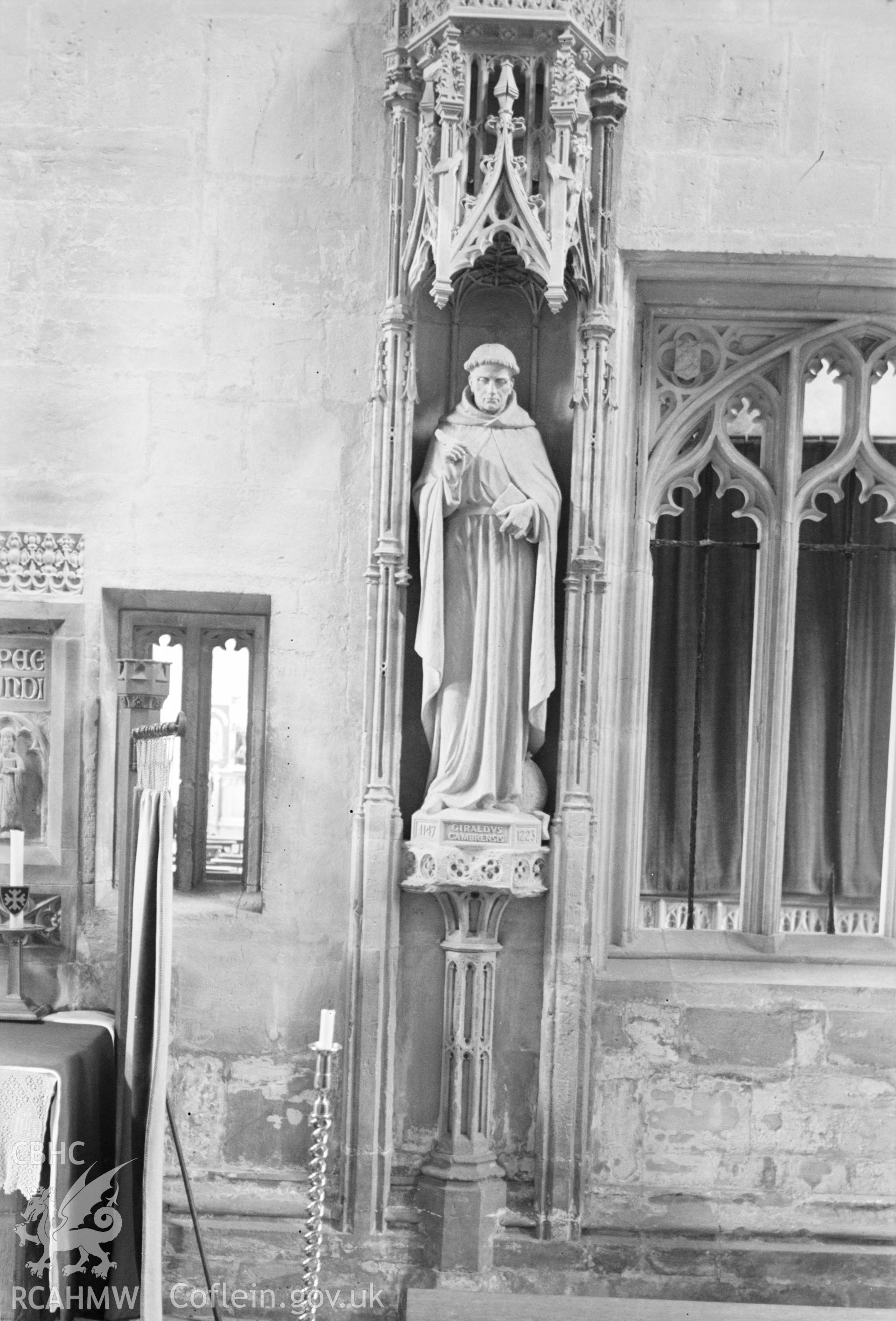 Black and white nitrate negative showing interior view at St David's Cathedral.