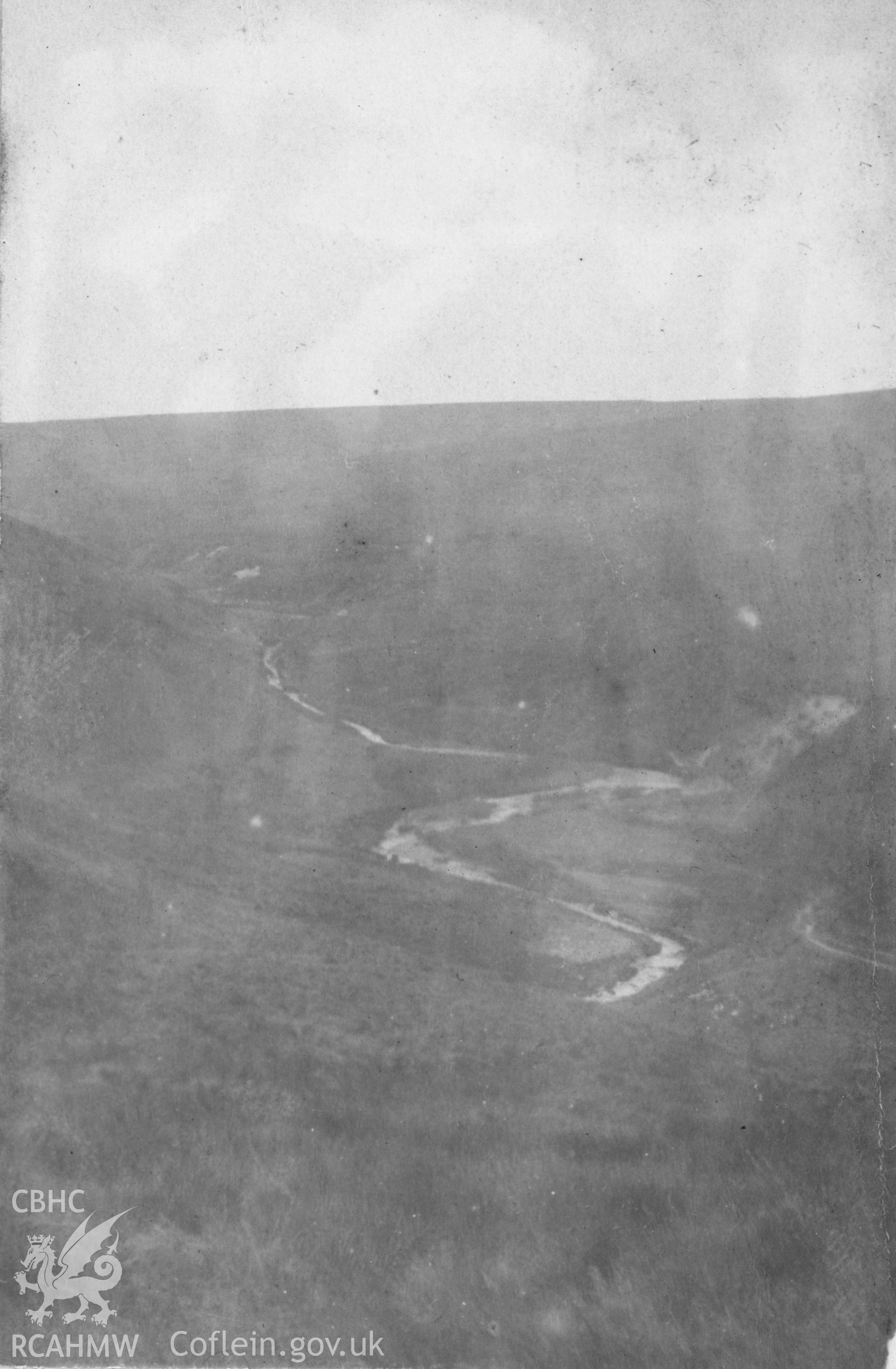 "River Towy 1 mile from source 1912". Landscape photo. Digitised from a photograph album showing views of Aberystwyth and District, produced by David John Saer, school teacher of Aberystwyth. Loaned for copying by Dr Alan Chamberlain.
