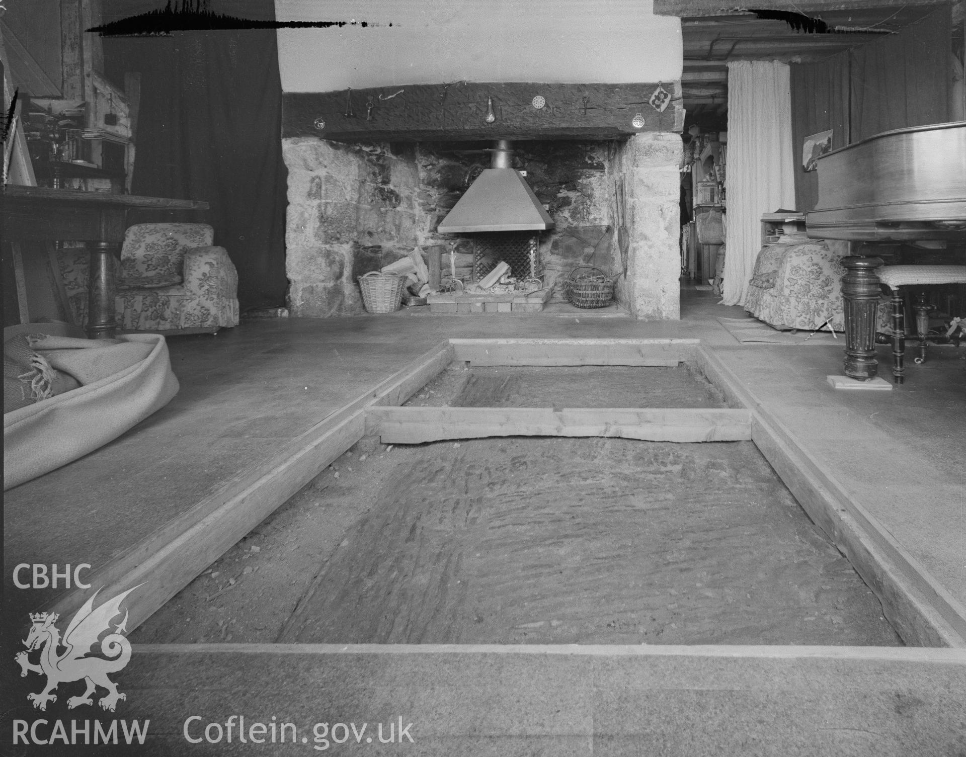 Black and white acetate negative showing an interior view of Ty Brith.