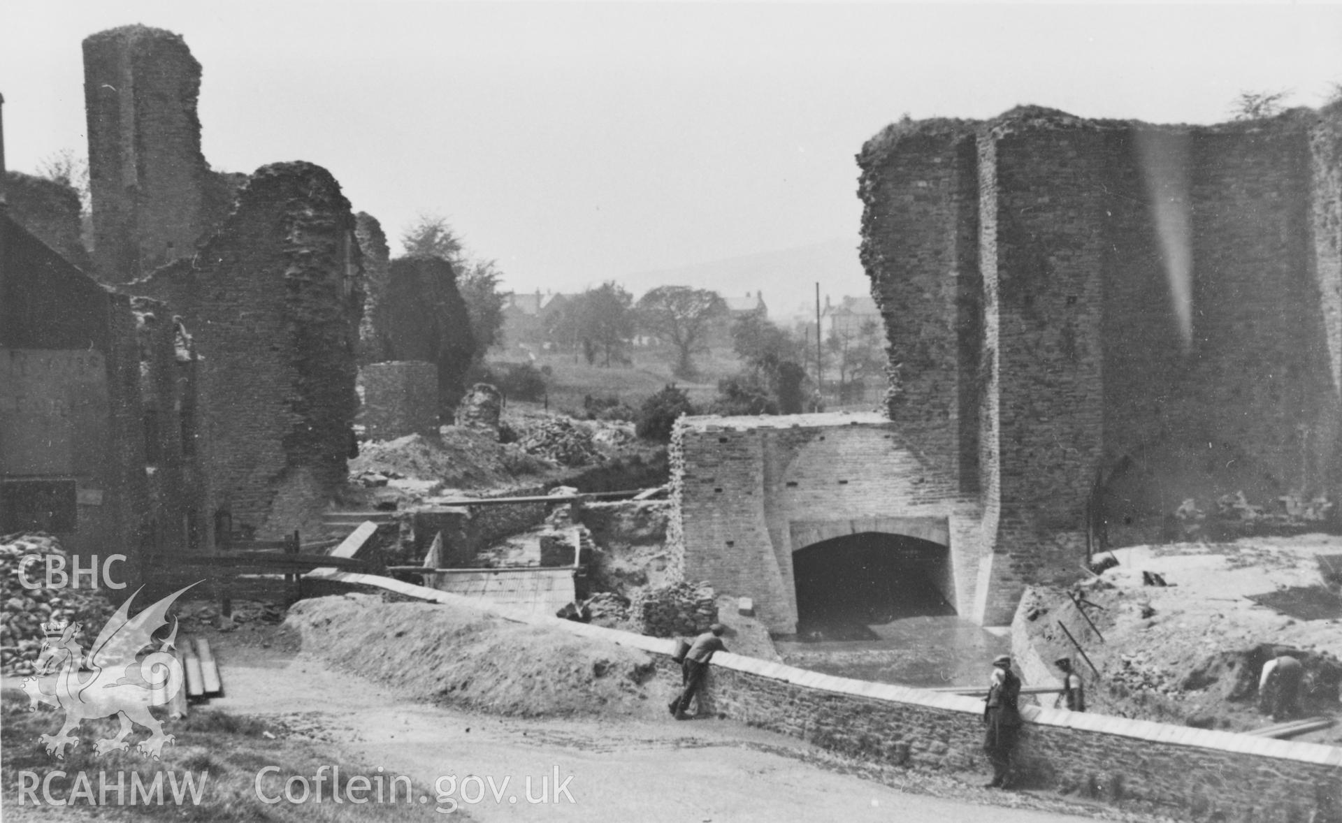 Black and white acetate negative showing Caerphilly Castle