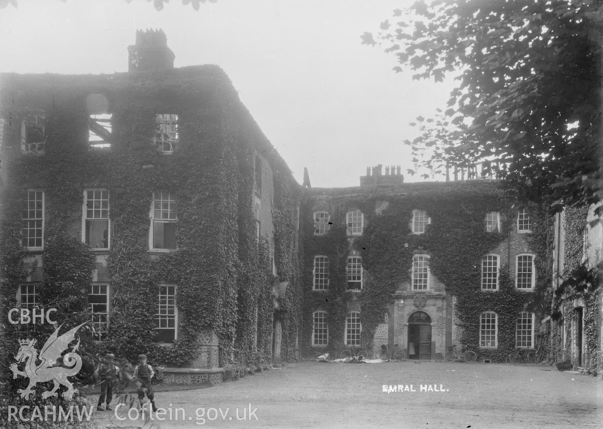 Black and white nitrate negative showing exterior view of Emral Hall.