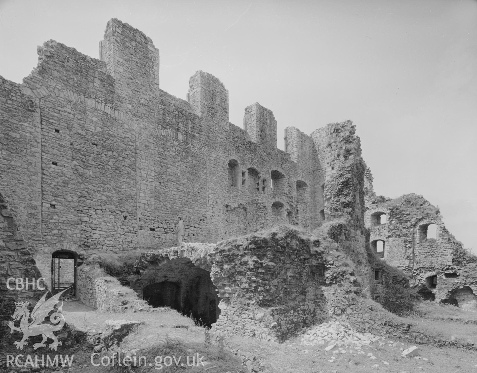 Black and white acetate negative showing view of  Oxwich Castle.