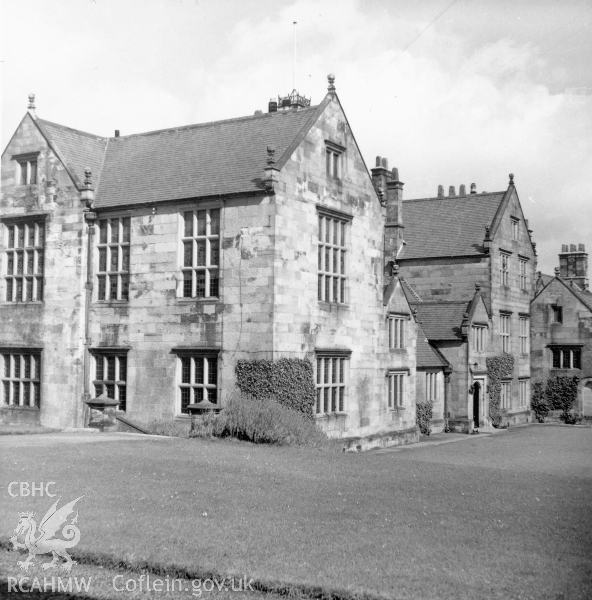 Exterior view of Mostyn Hall from across the lawn.