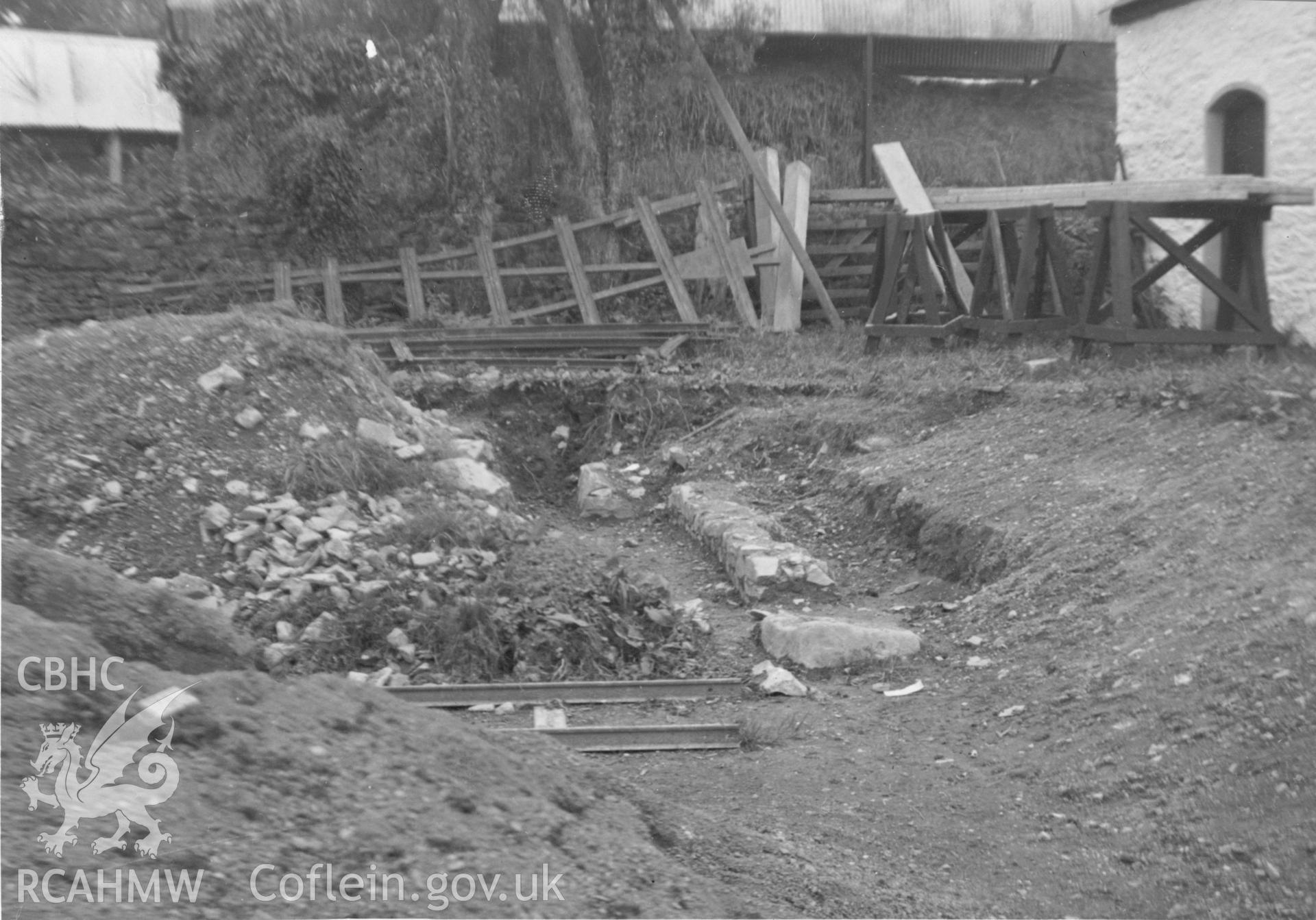 Wall foundations during excavation, - unidentified but possibly at Talley Abbey.