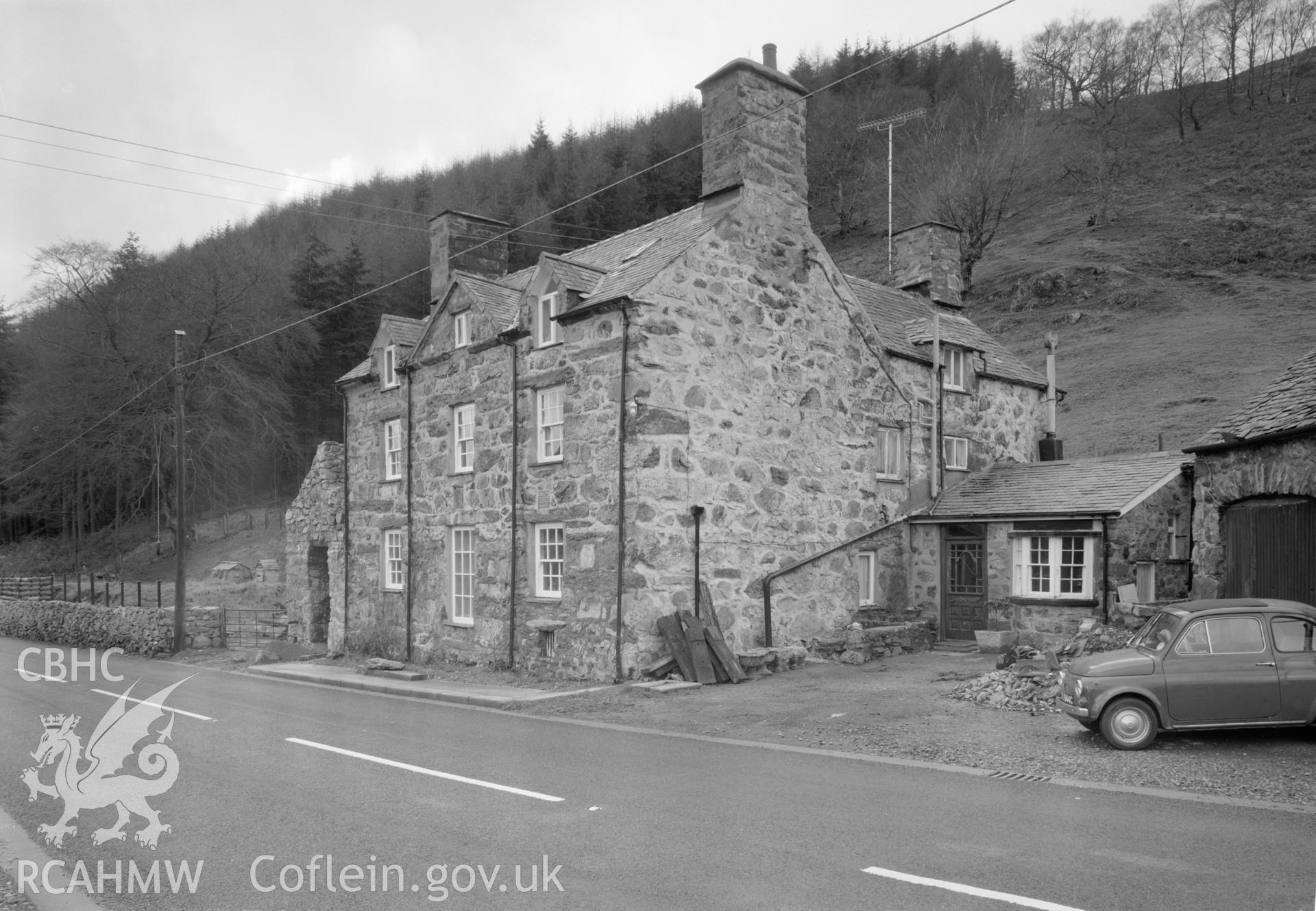 Black and white acetate negative showing a view of Hywel Ddu, north east of Dolgellau.