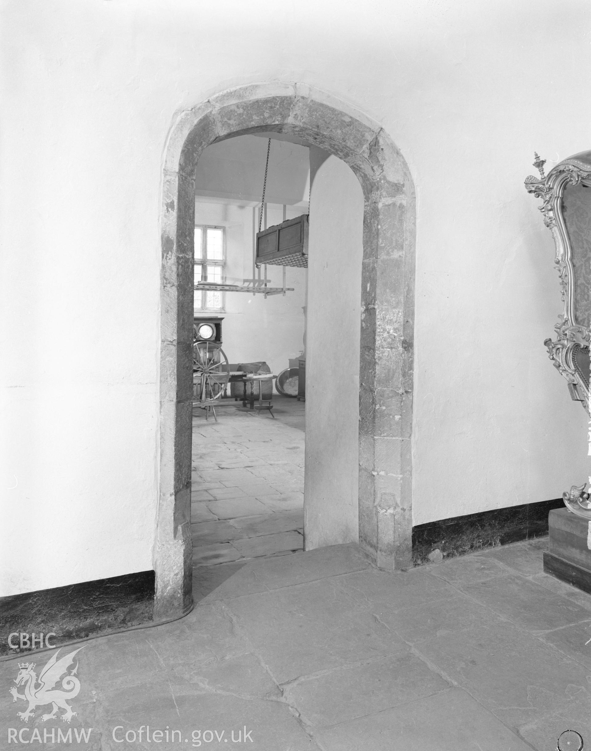 Black and white acetate negative showing interior view of St Fagan's Castle.