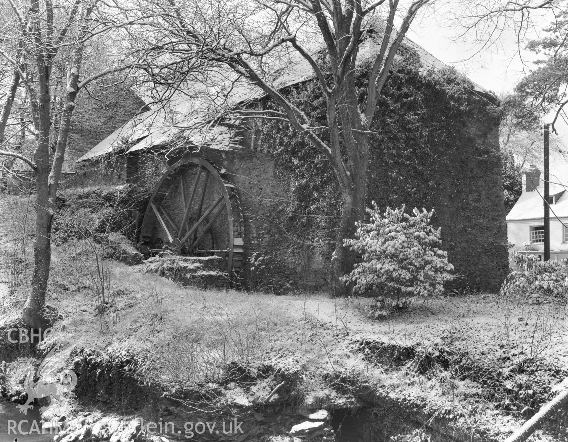 Black and white acetate negative showing a view of Dyfi Furnace.