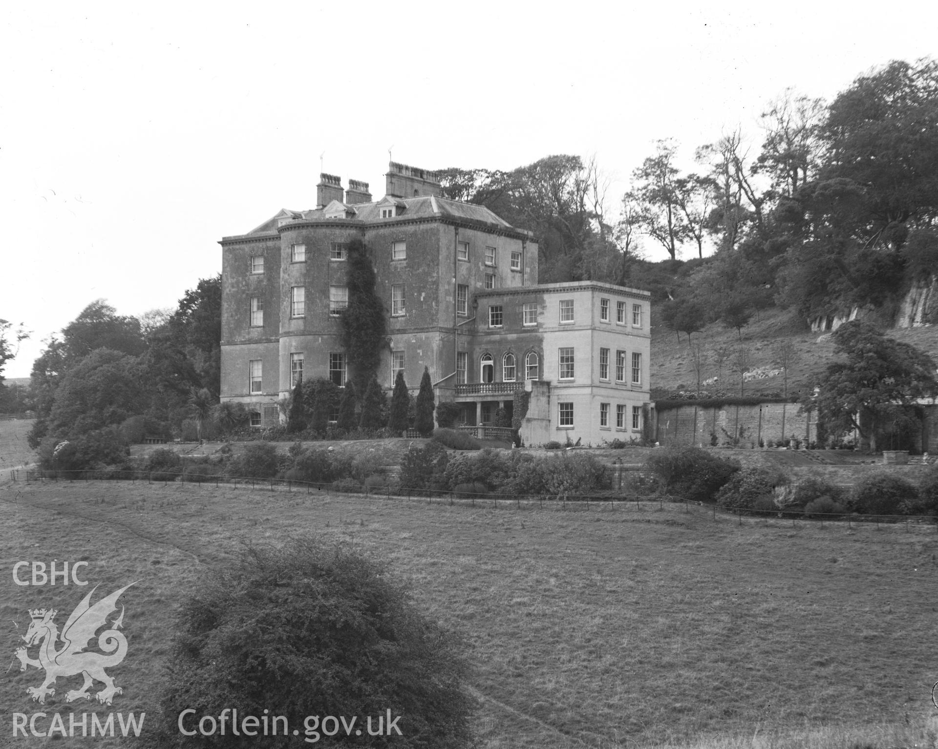 Black and white acetate negative showing an exterior view of Penrice Castle.