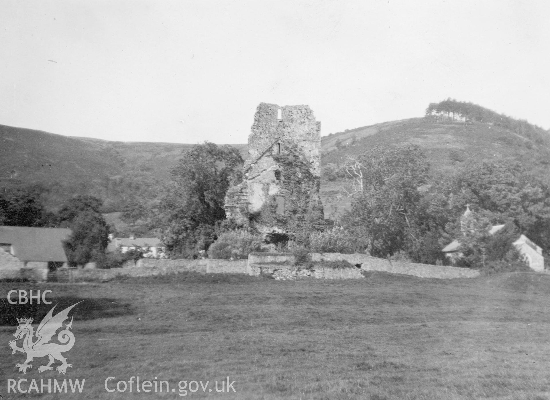 General view of Talley Abbey from across the meadow.