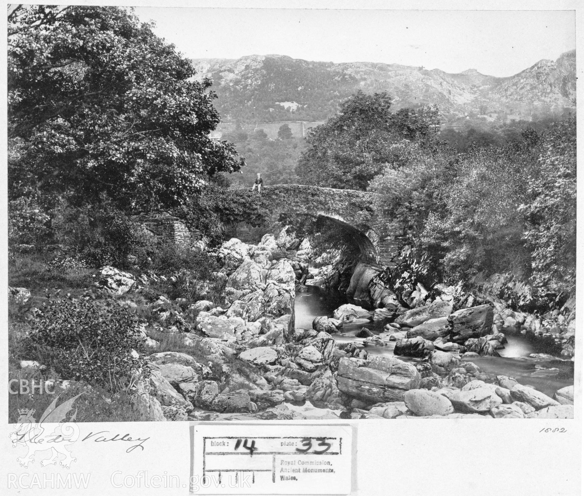 Black and white acetate negative showing a view of Lledr Valley.