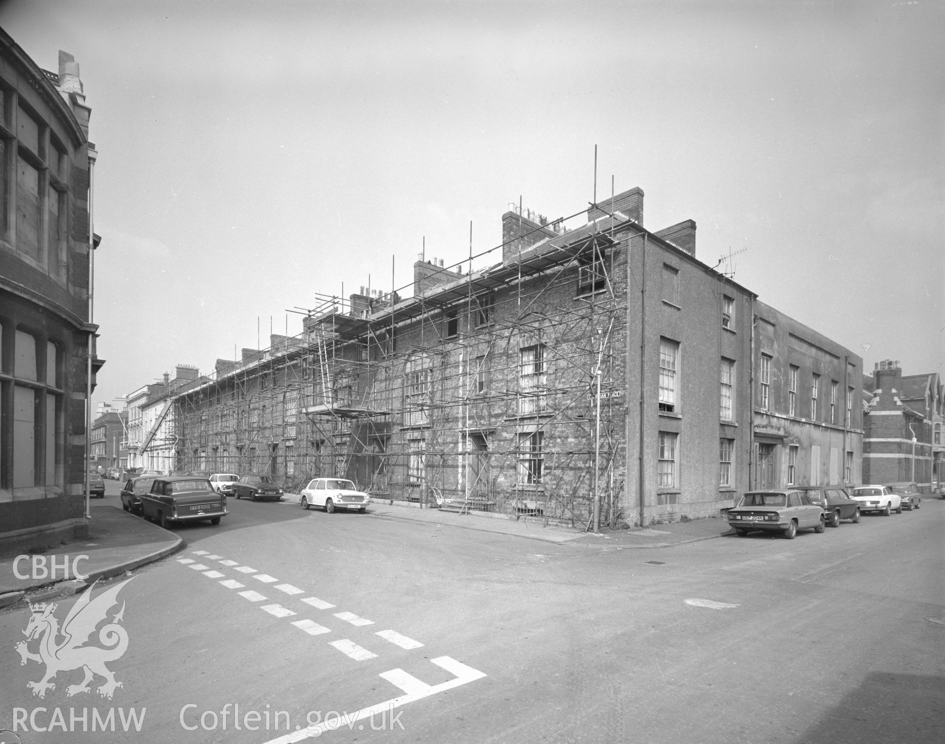 Black and white acetate negative showing exterior view of Cambrian Place, Swansea.