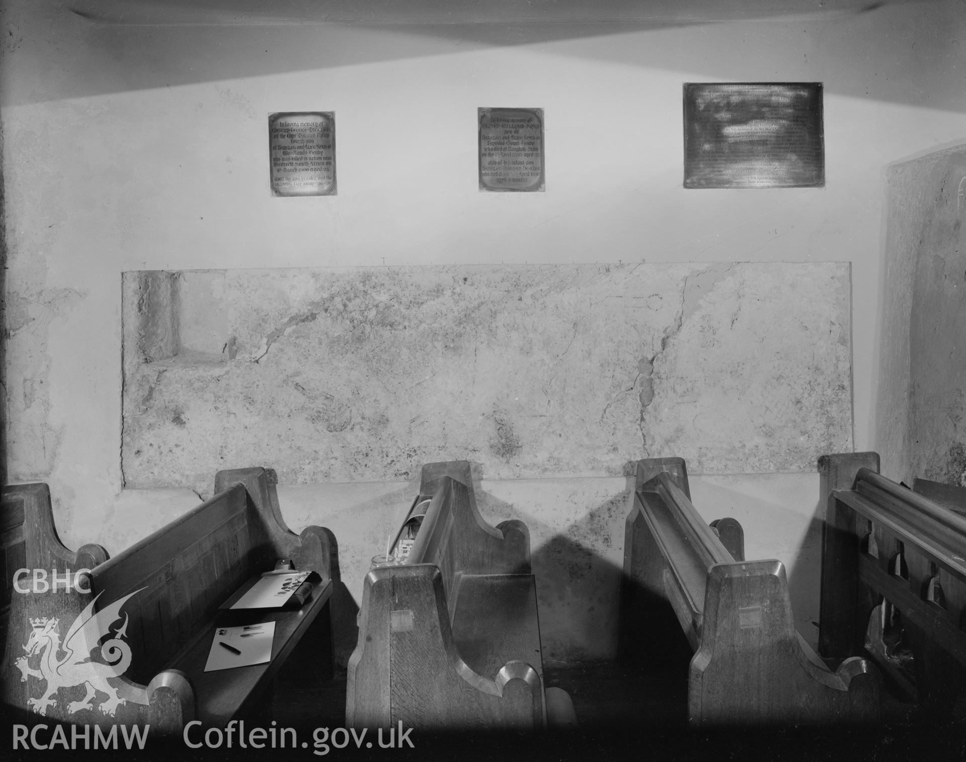 Black and white acetate negative showing interior view of Gumfreston Church.
