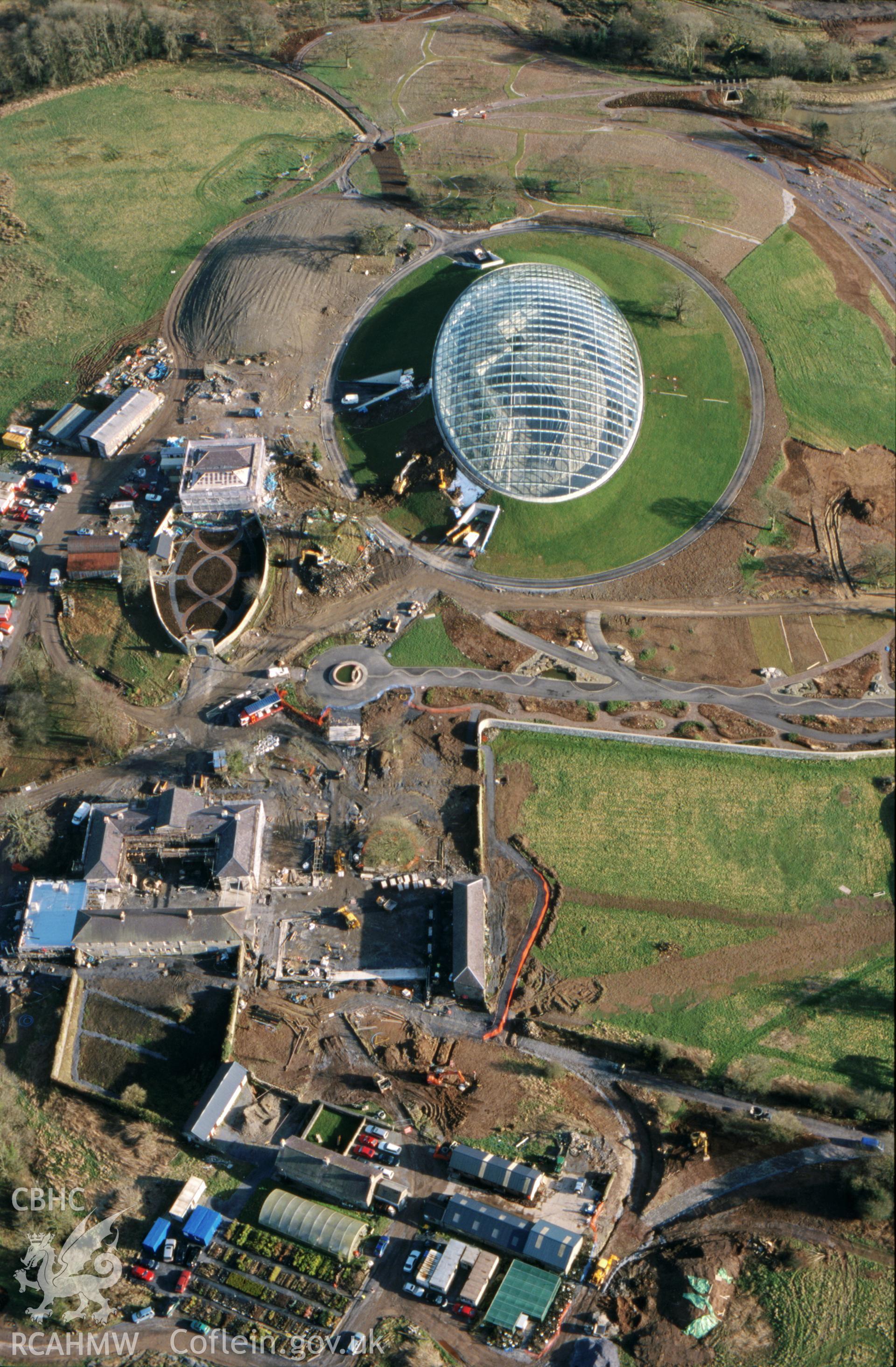 RCAHMW colour slide oblique aerial photograph of Glasshouse, National Botanic Gardens, Llanarthney, taken by T.G.Driver on the 21/02/2000
