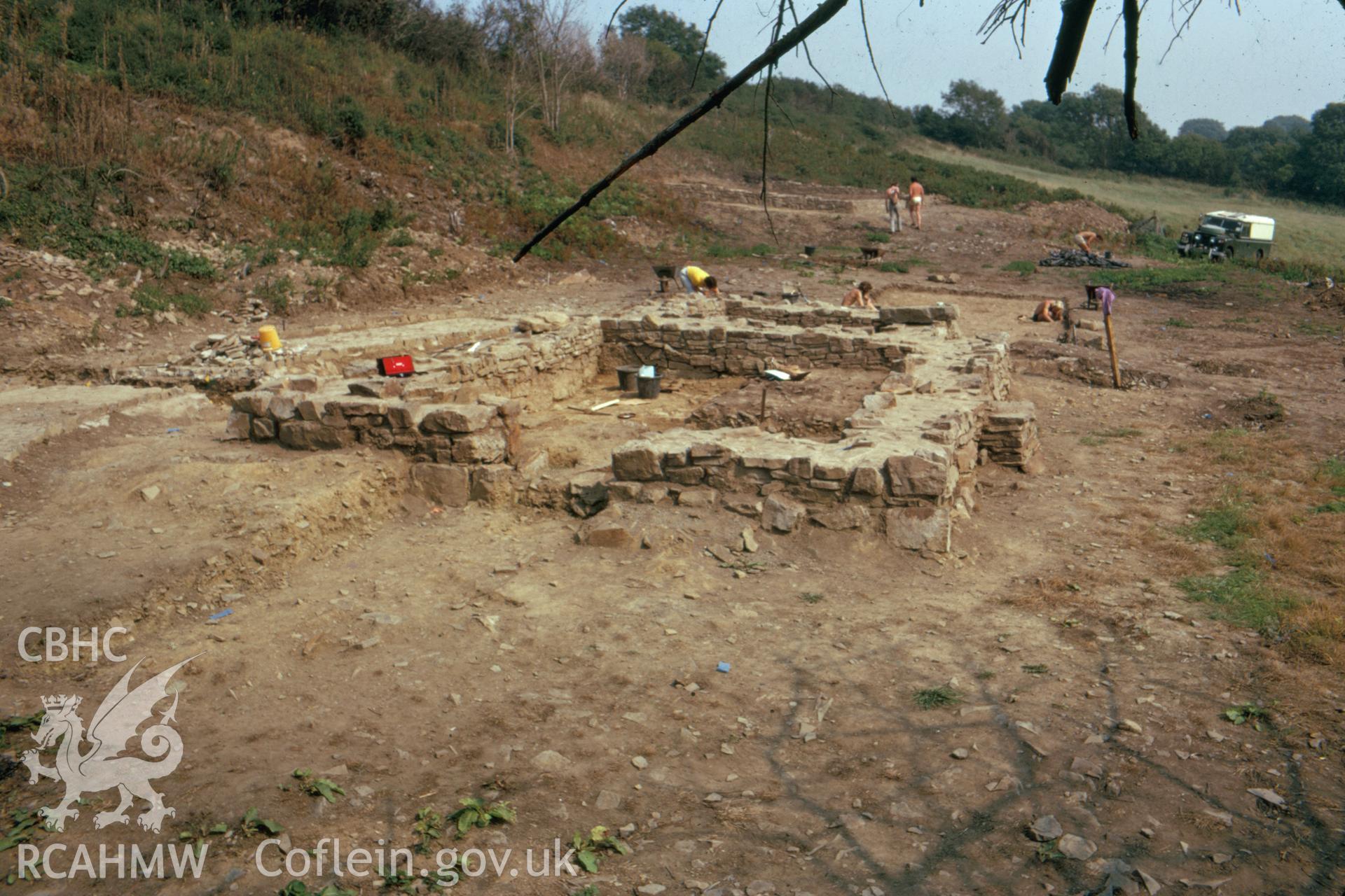 Colour slide showing excavations at Llanelen Church site.
