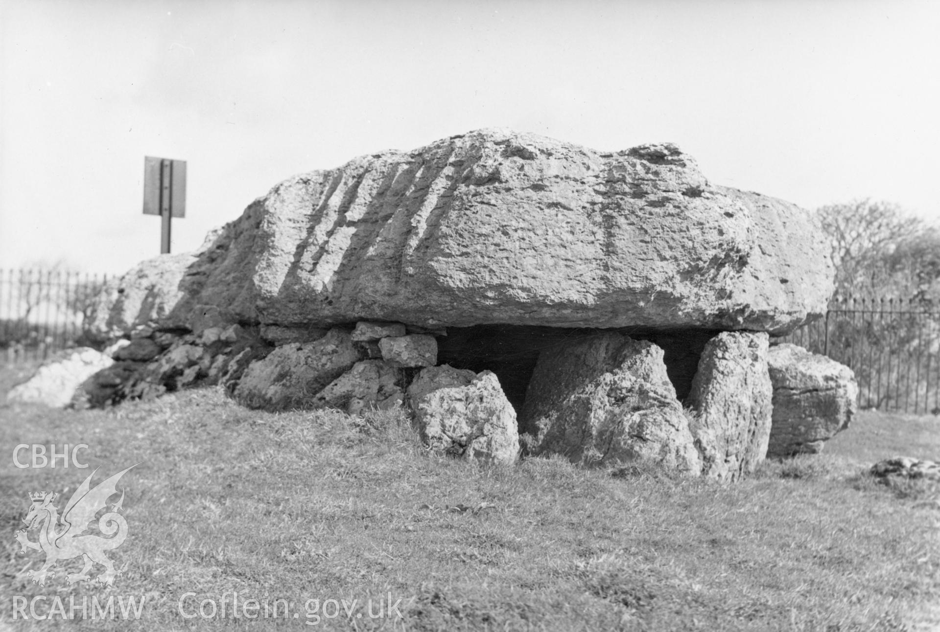 View of Lligwy Burial Chamber.  Dated 4th April 1951.