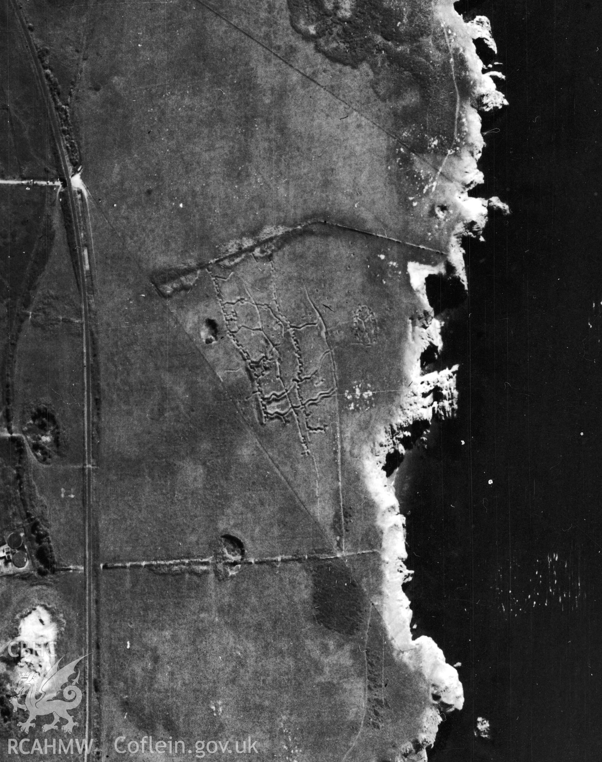 Enlarged secion of 106G/UK/1629/4119 showing practice trenches at Penally taken by the RAF on 08/07/1946.