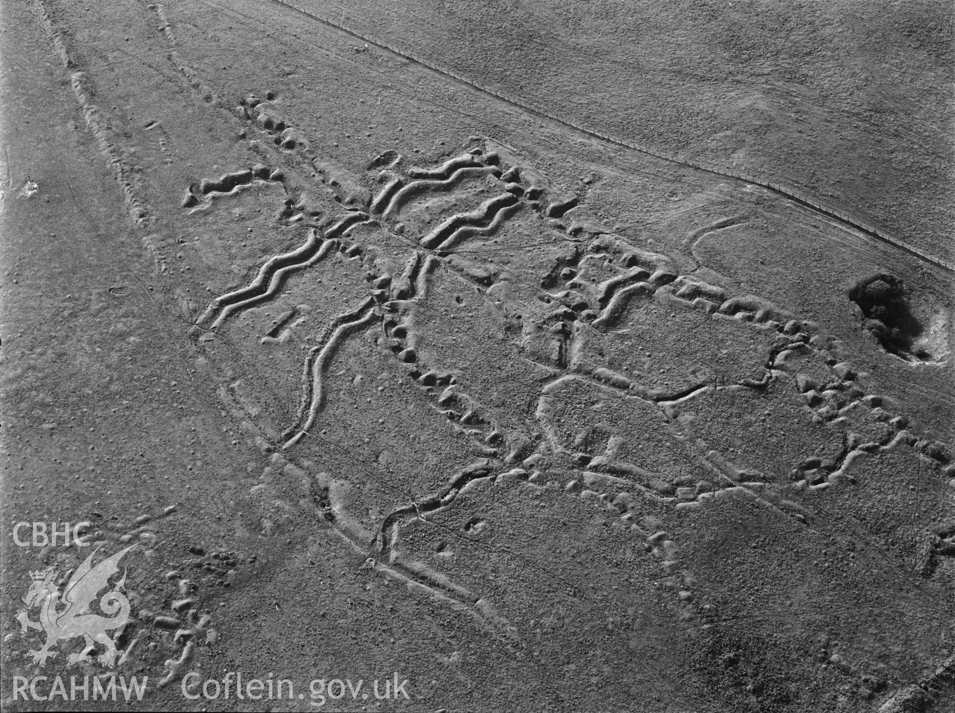 RCAHMW black and white oblique aerial photograph of Penally WW1 Practice Trench system. Taken by Toby Driver on 02/09/2002
