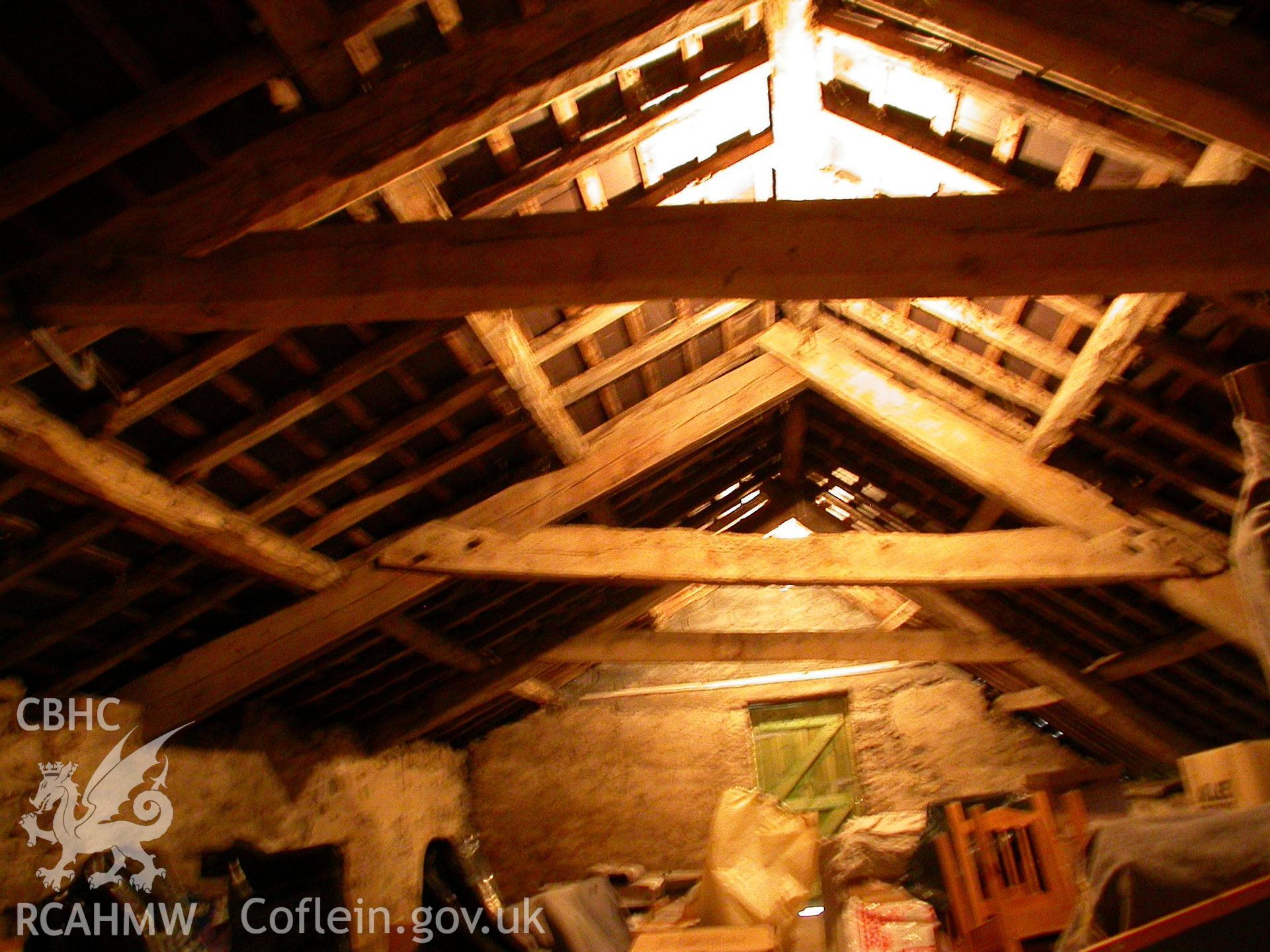 Interior, north-range, trusses over stable, looking W.