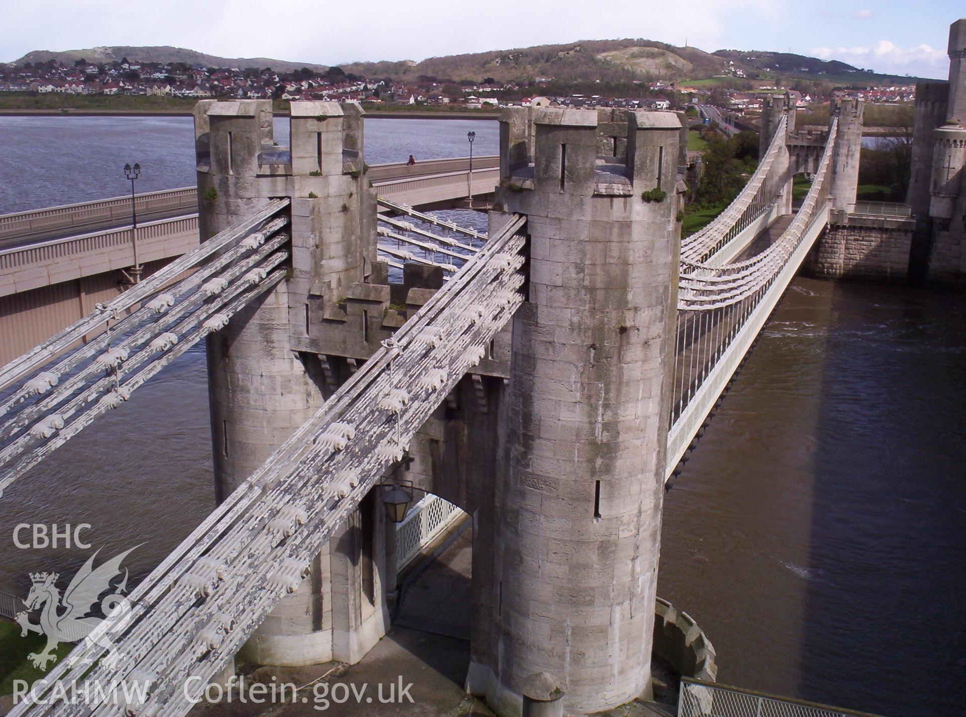 South-eastern side of the suspension bridge from Conwy Castle.