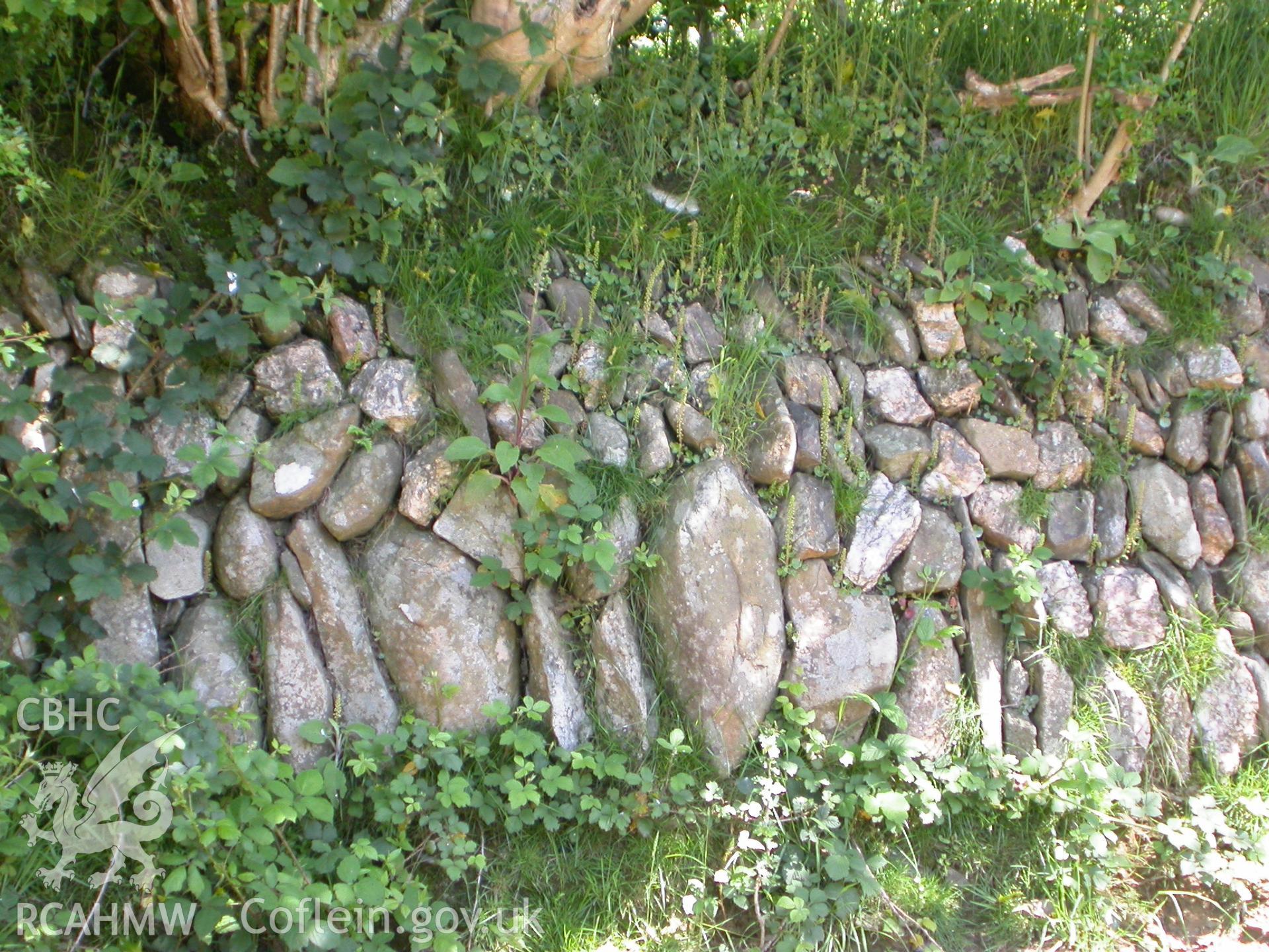 Wall detail to right of house front.