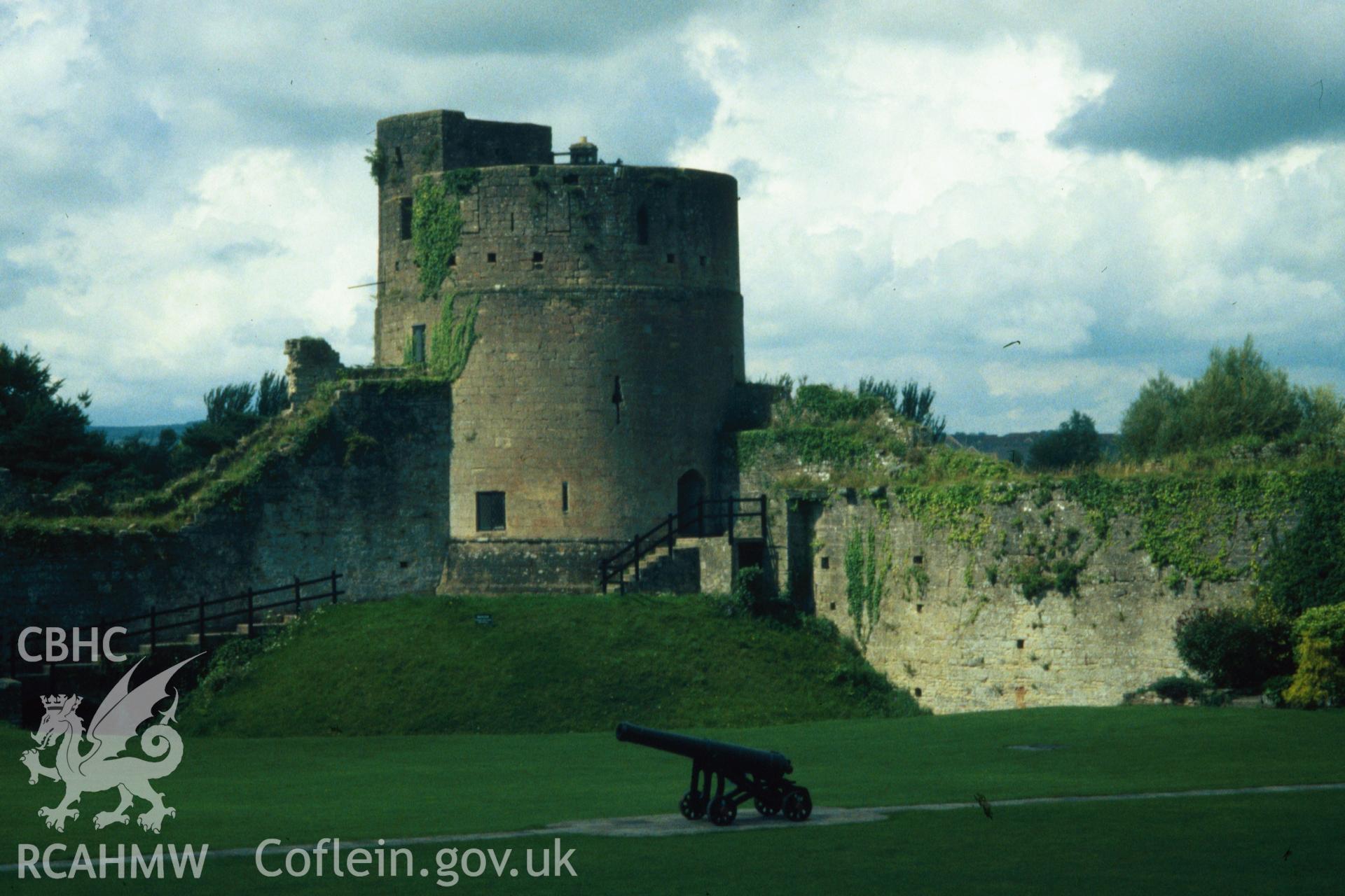 Great Tower or cylindrical keep and motte from south.