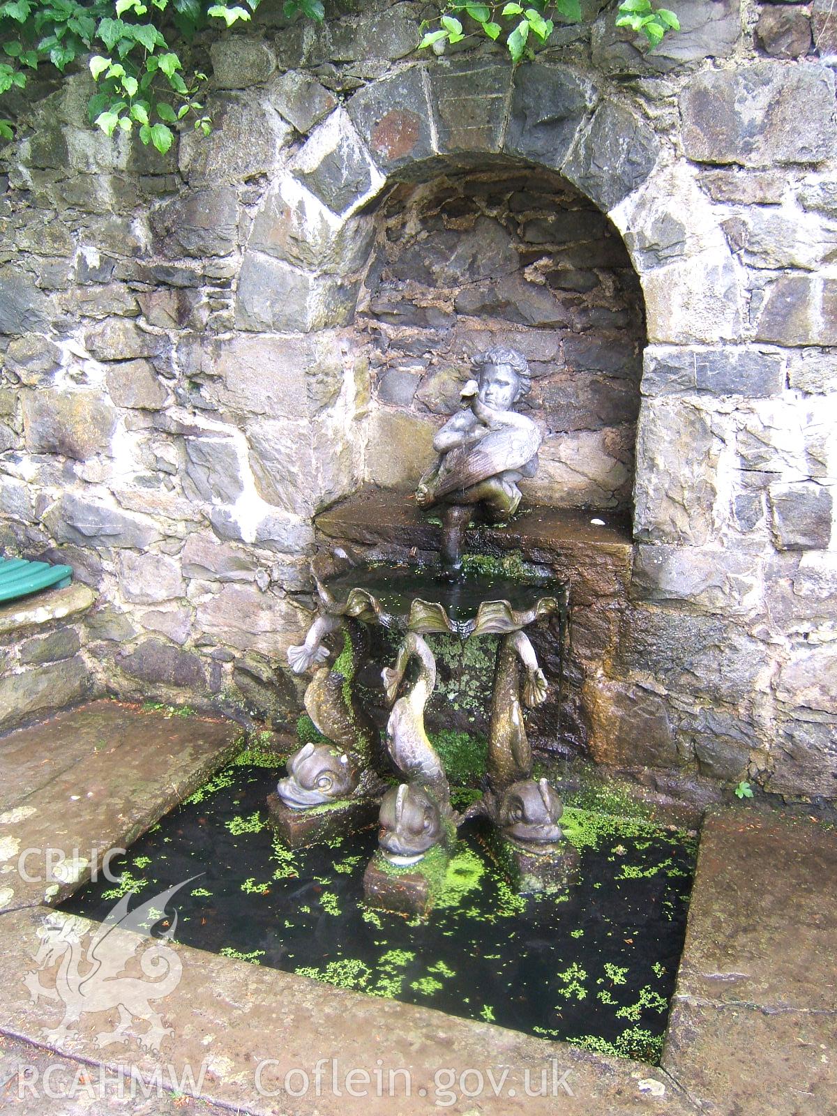Cherub and Dolphin scallop fountain on the north-east retaining wall of the Canal Terrace.