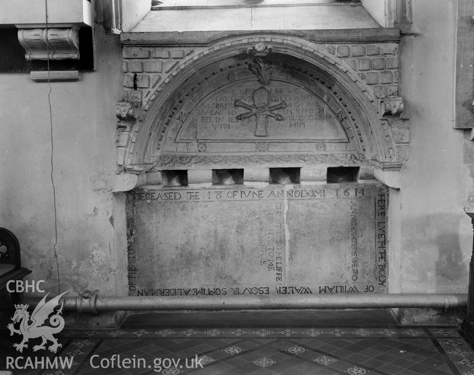 Interior view of the south wall of the chancel at Burton Church taken in 15.08.1941.