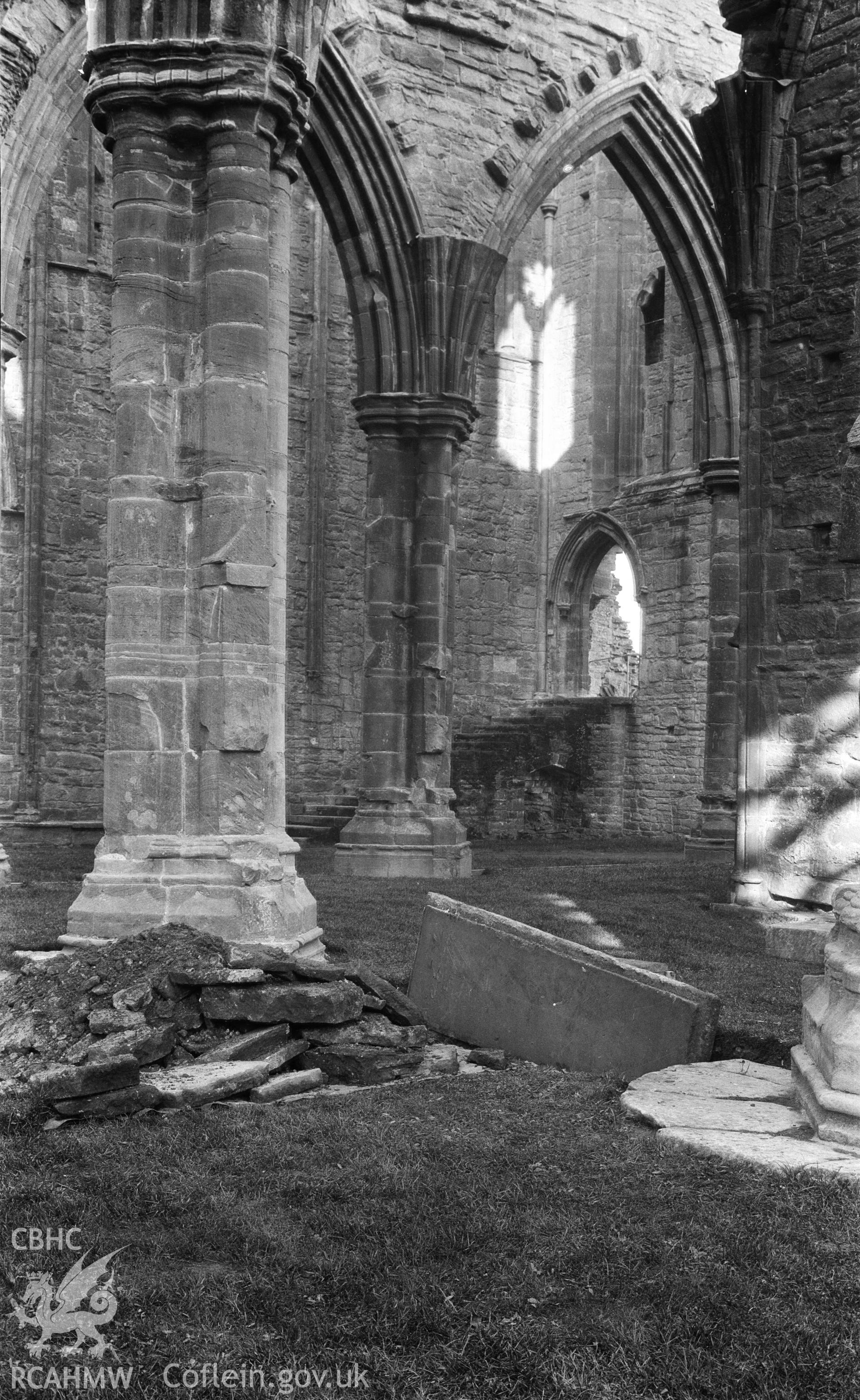 Photo showing interior arches at Tintern Abbey.