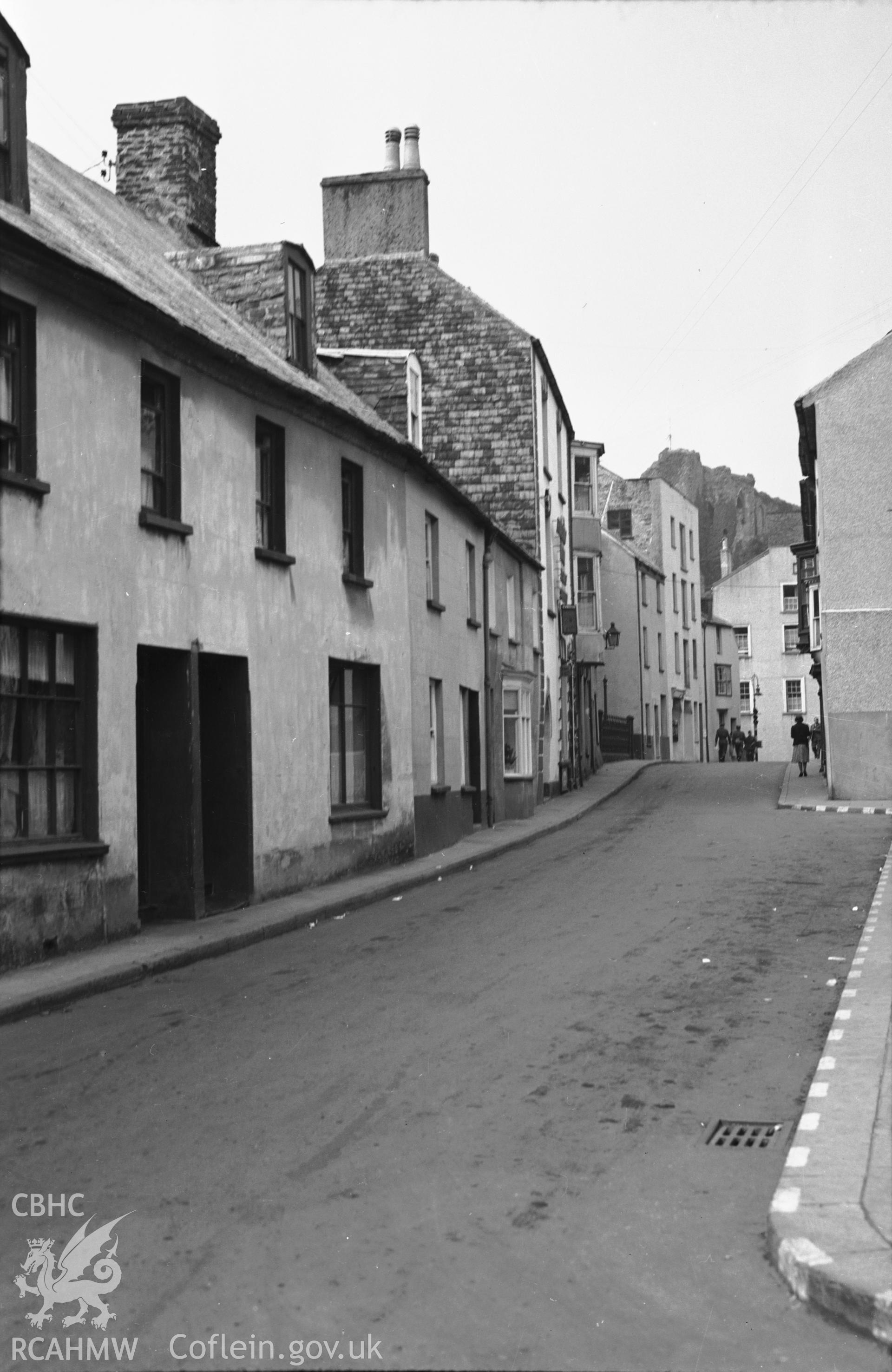 A black and white print showing Quay Street, Haverfordwest.