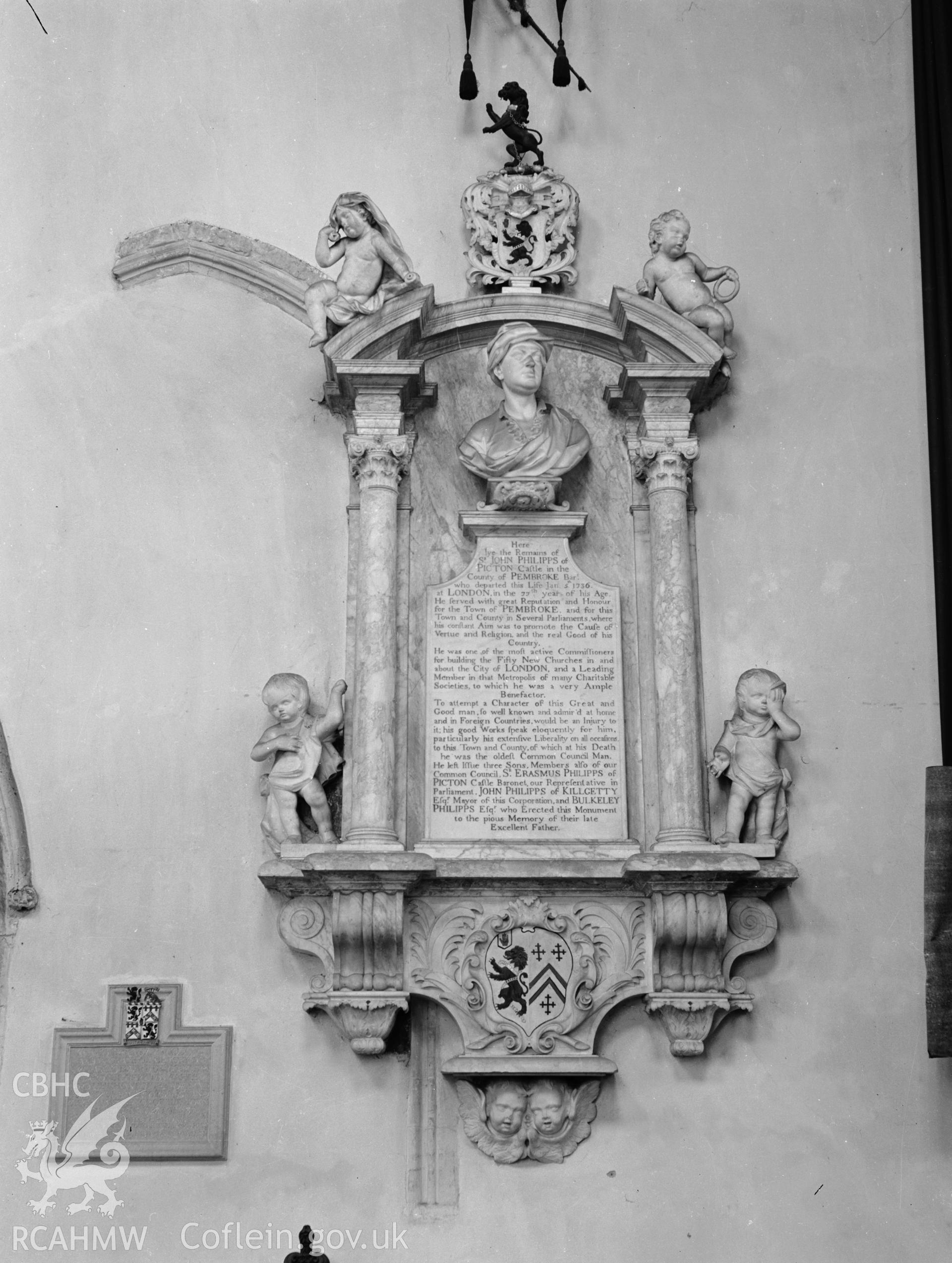 View of the memorial on the north wall of the chancel at St Marys Church