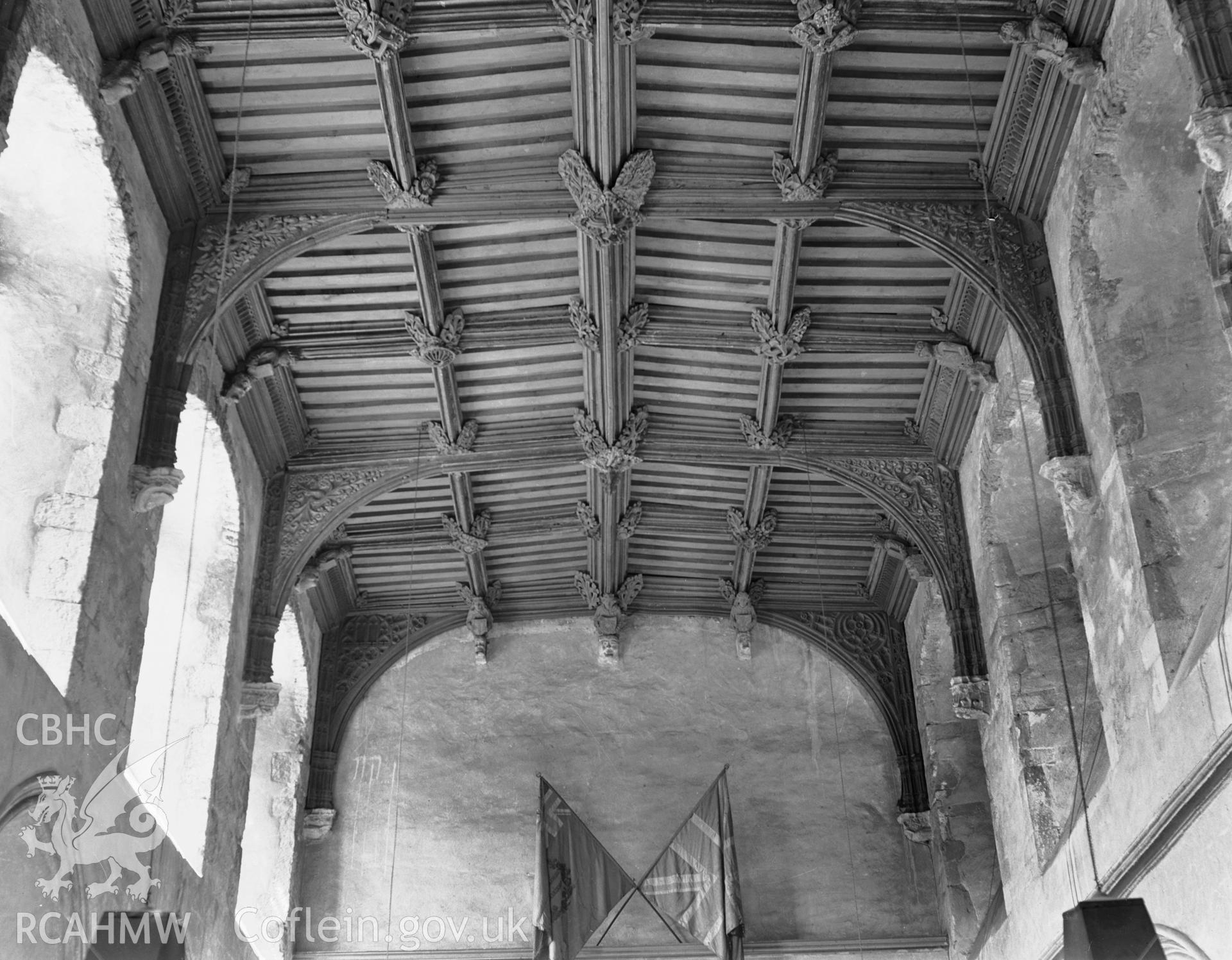 Interior view of the nave roof looking west.
