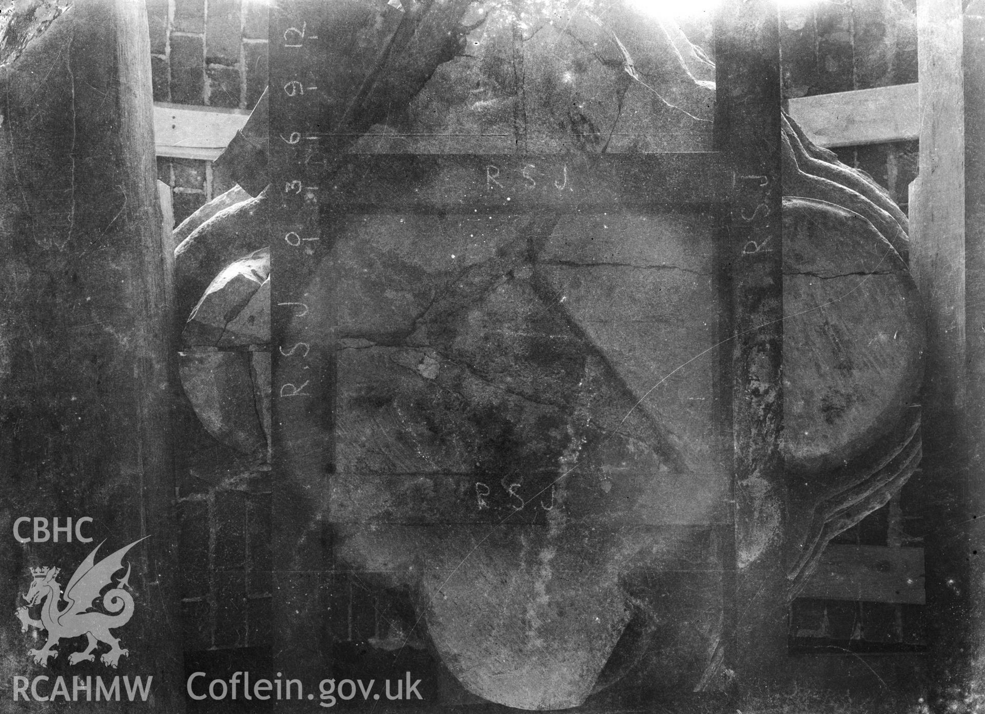 D.O.E. black and white negative of Tintern Abbey: showing section through stone pillars. Noted as a pre-D.O.E. photograph.