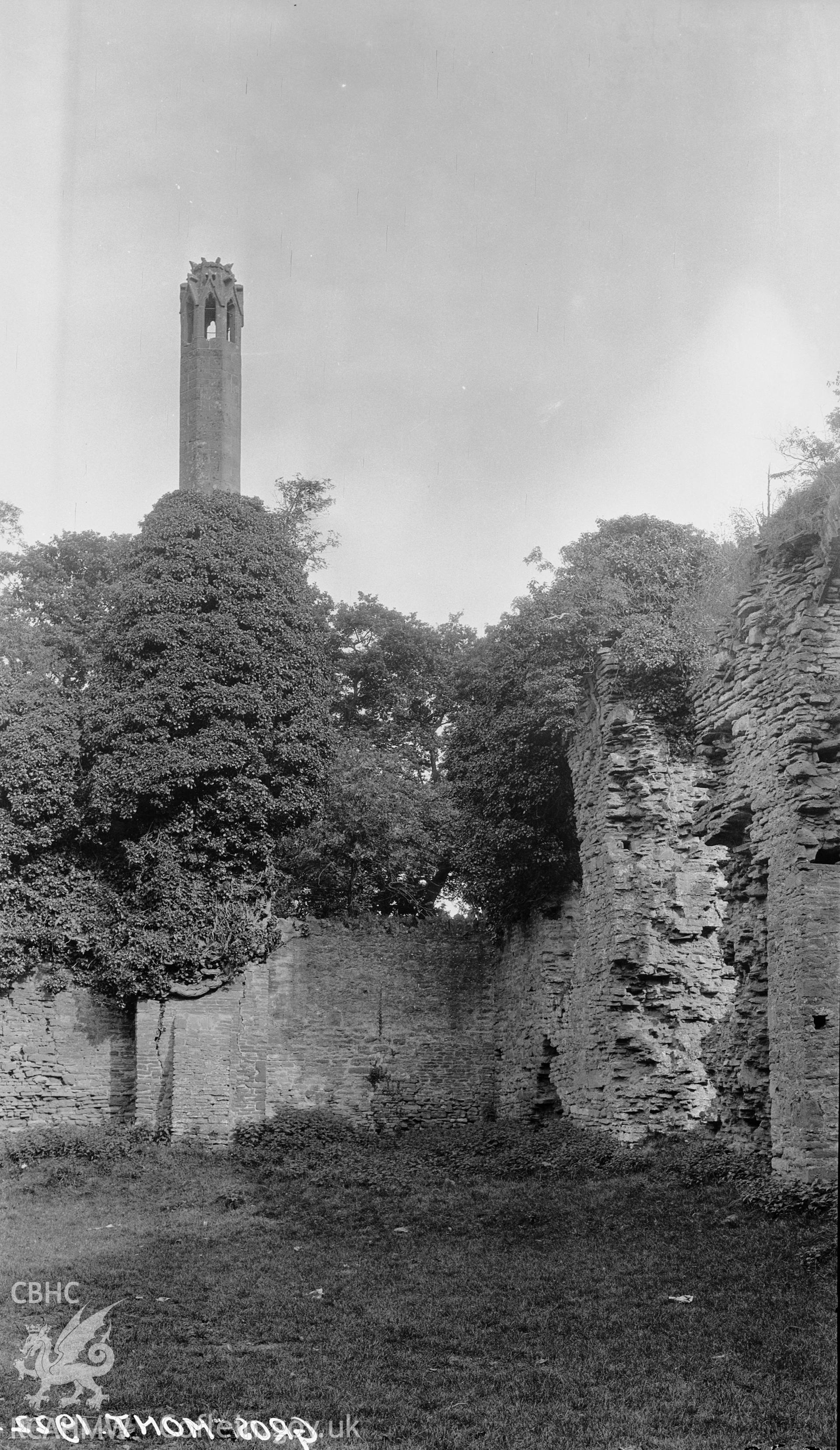 Black and white print of Grosmont Castle, produced by the Ministry of Works.