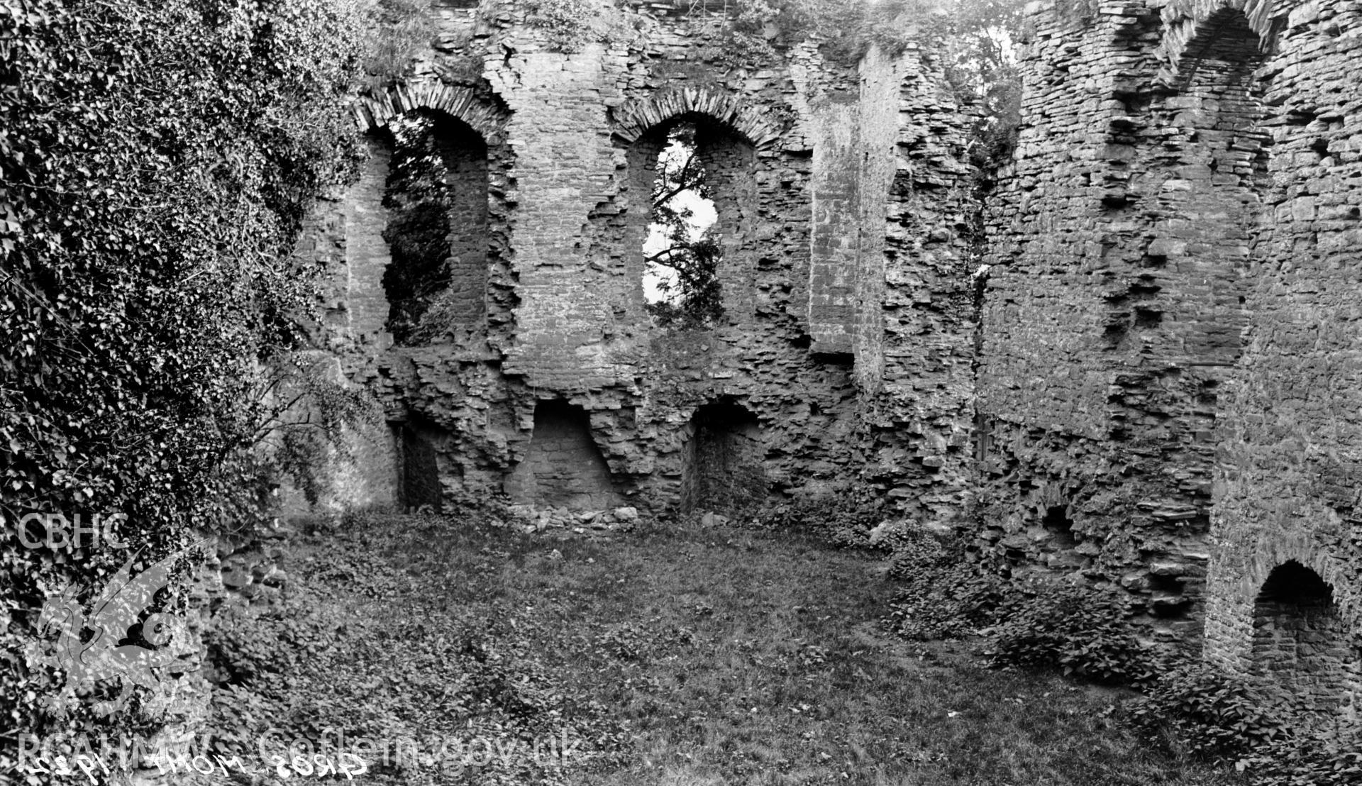 Black and white print of Grosmont Castle, produced by the Ministry of Works.