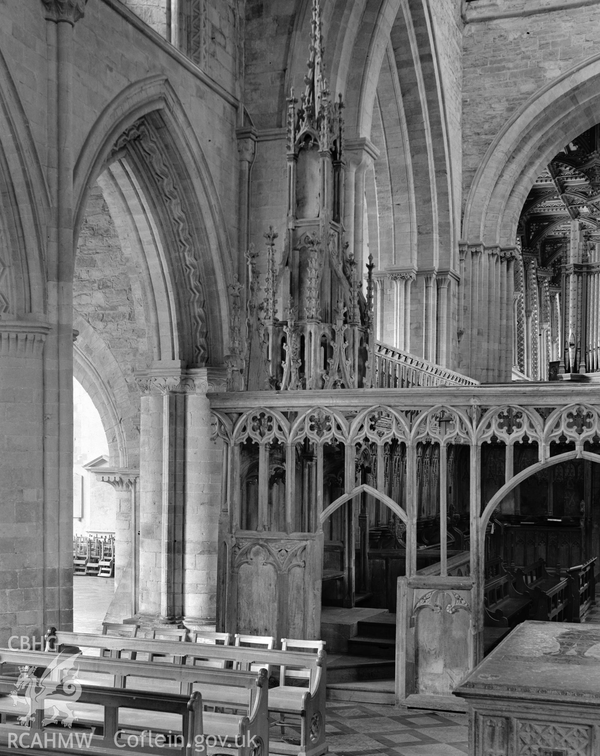 Interior view showing Bishop's throne and screen.
