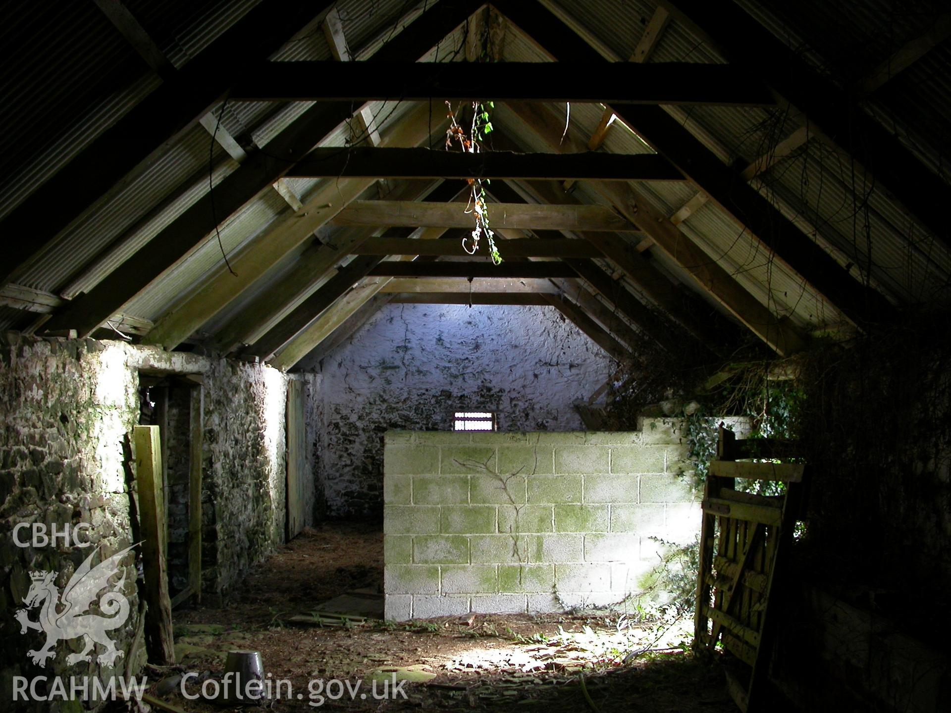 Interior of cattle/barn, looking E.