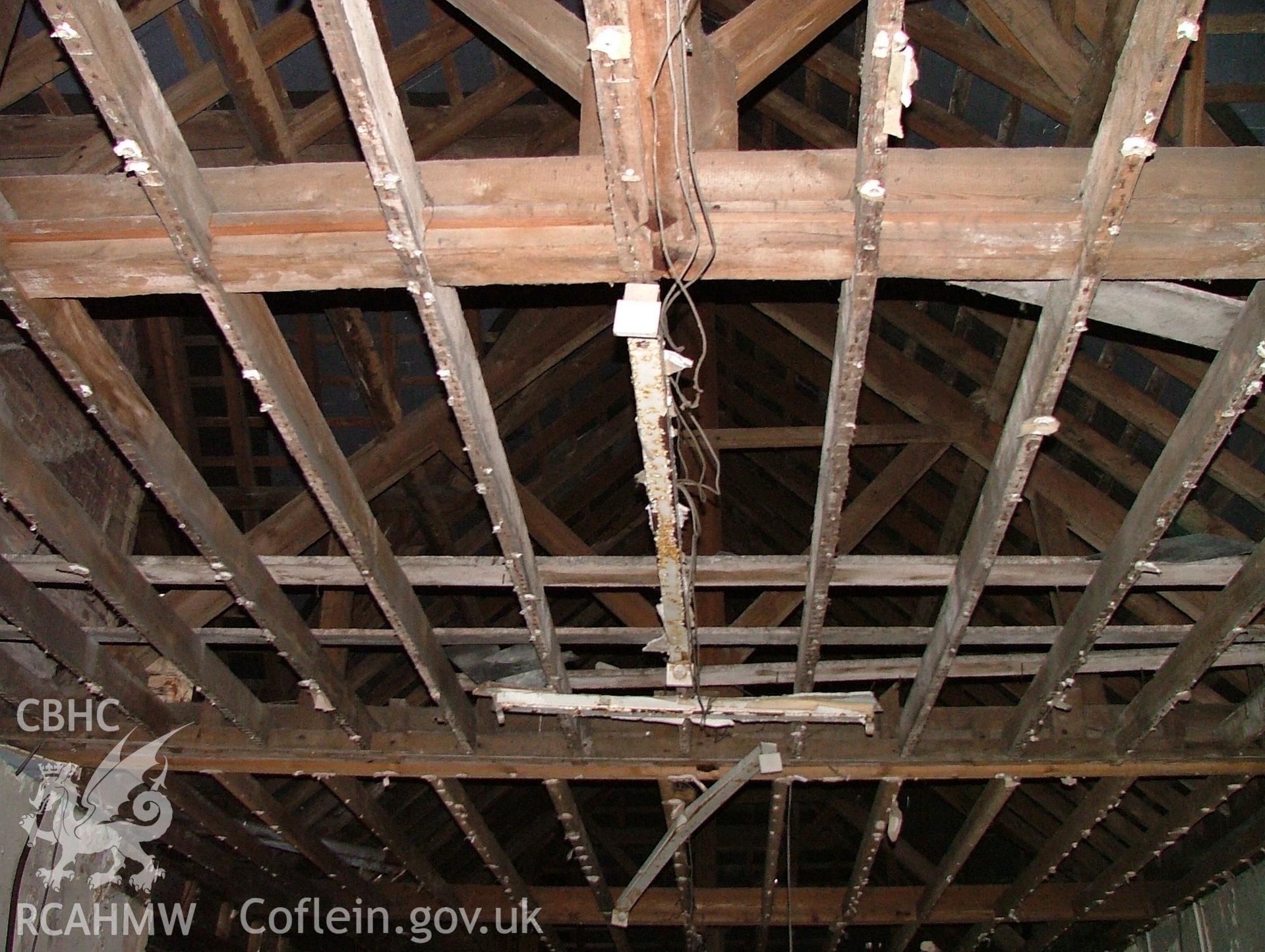 Roof structure over the large first floor room to the south-east of the first floor hall at Malpas Court, looking south-west.