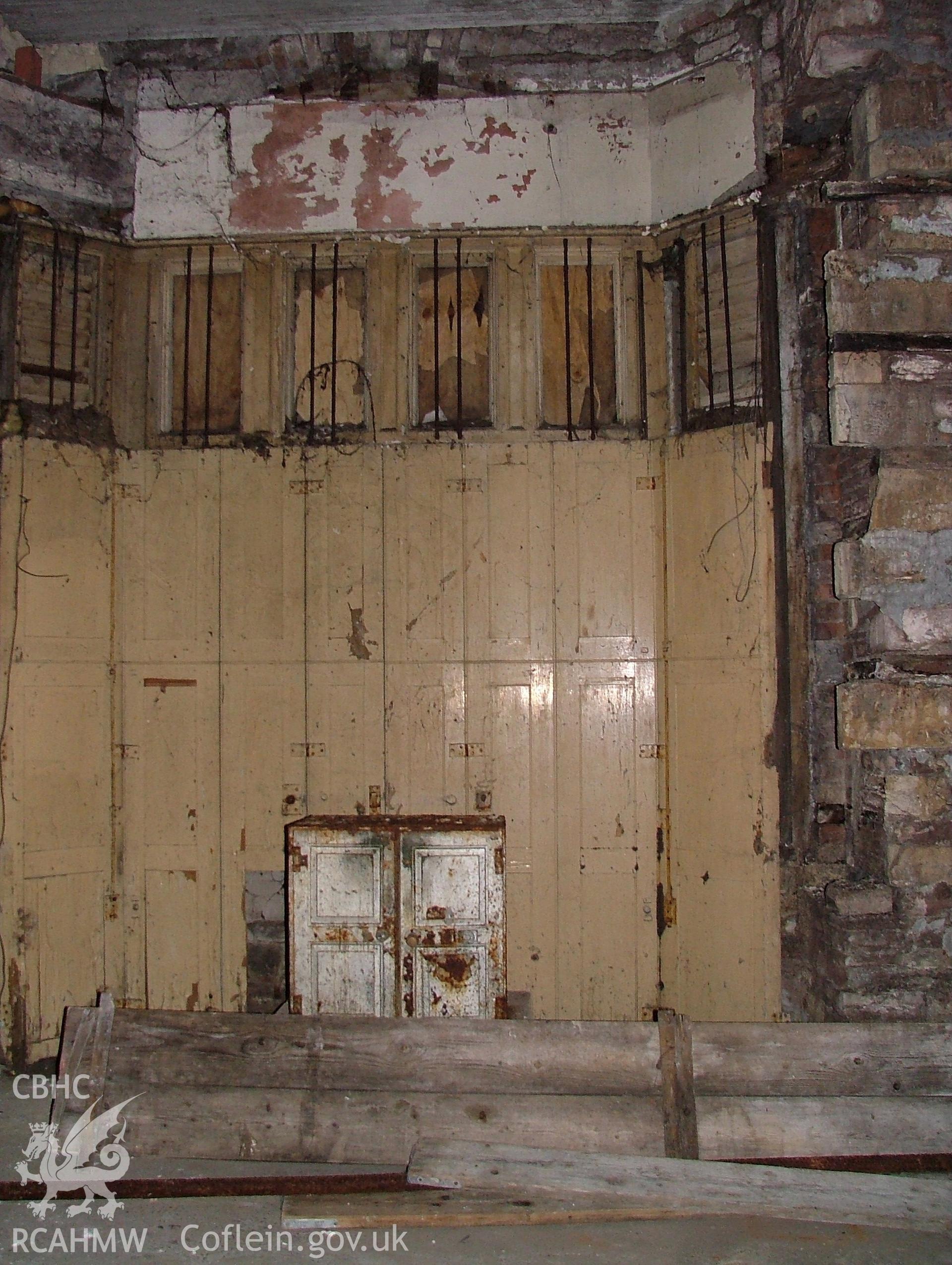 Window at the north-east end of the large ground floor room to the north-west of the hall at Malpas Court, looking south-west.