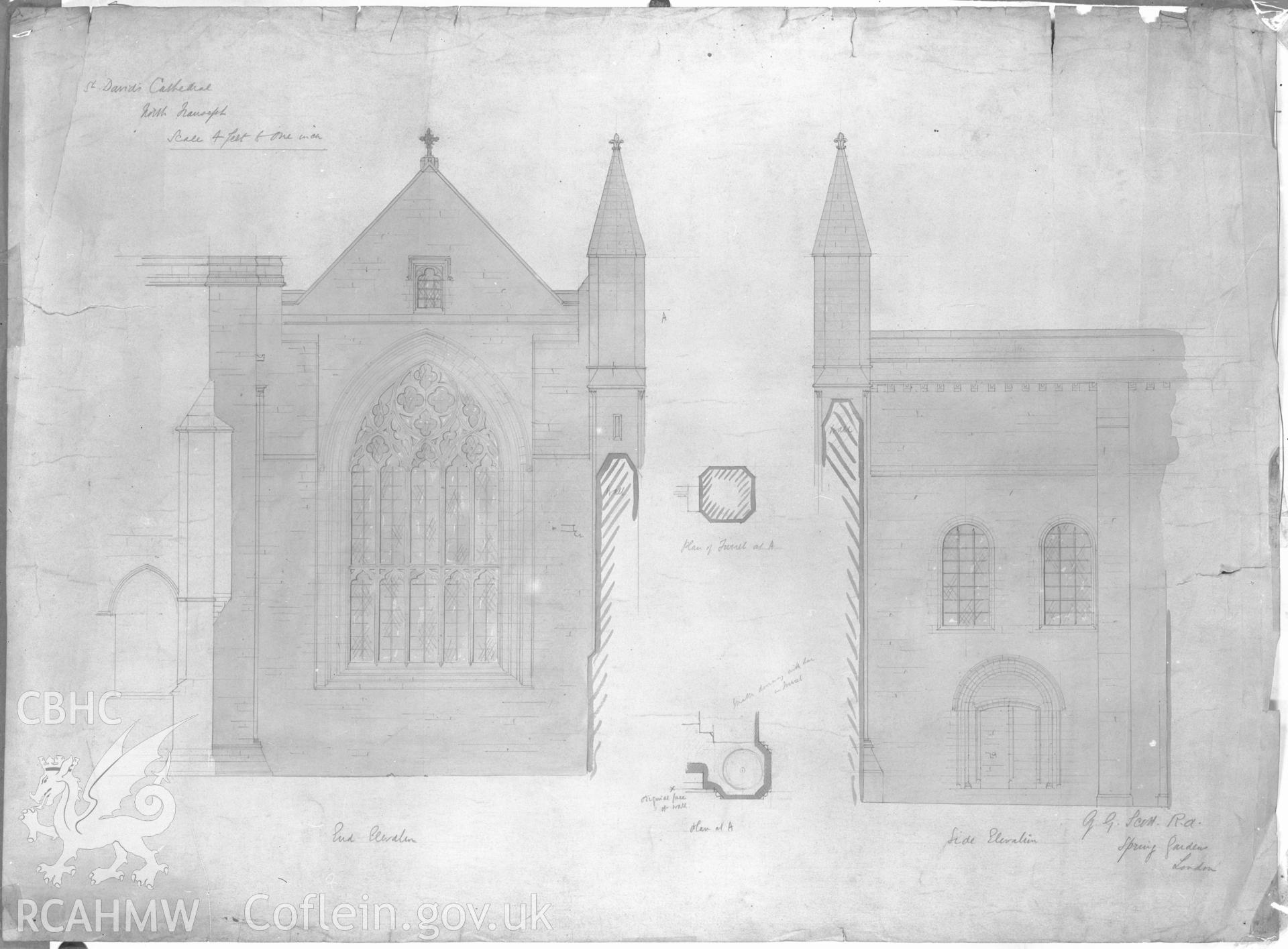 St David's Cathedral - photographic copy of an elevation drawing by G.G. Scott