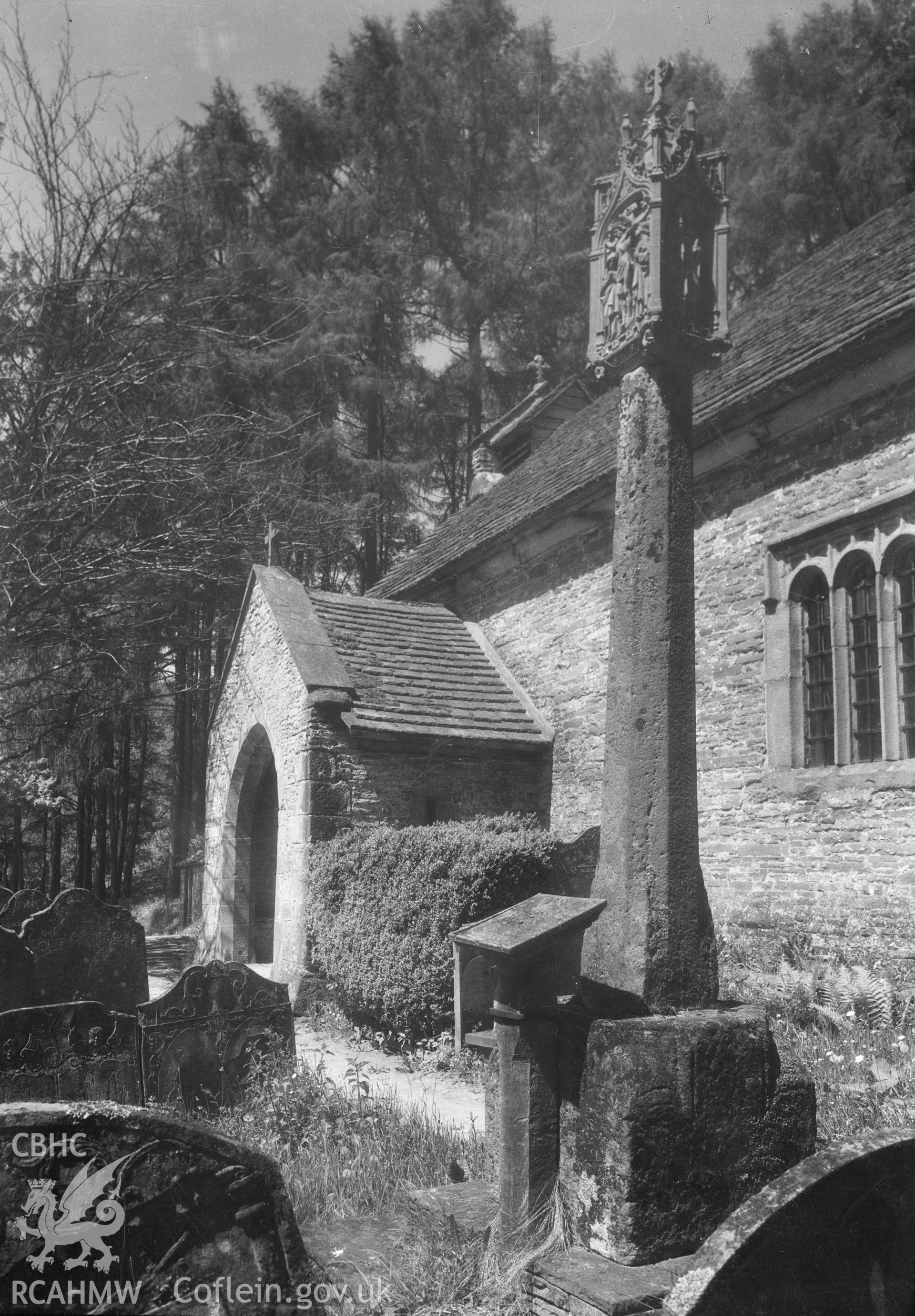 Exterior view of the porch at Patrishow Church, Brecon. taken by W A Call May 1929.