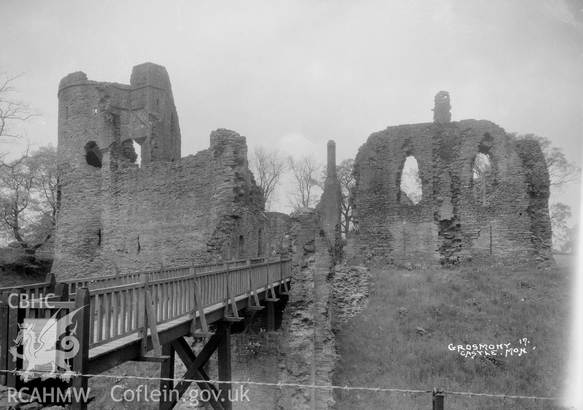 View of the entrance to Grosmont Castle grounds, taken by W A Call pre-1950.