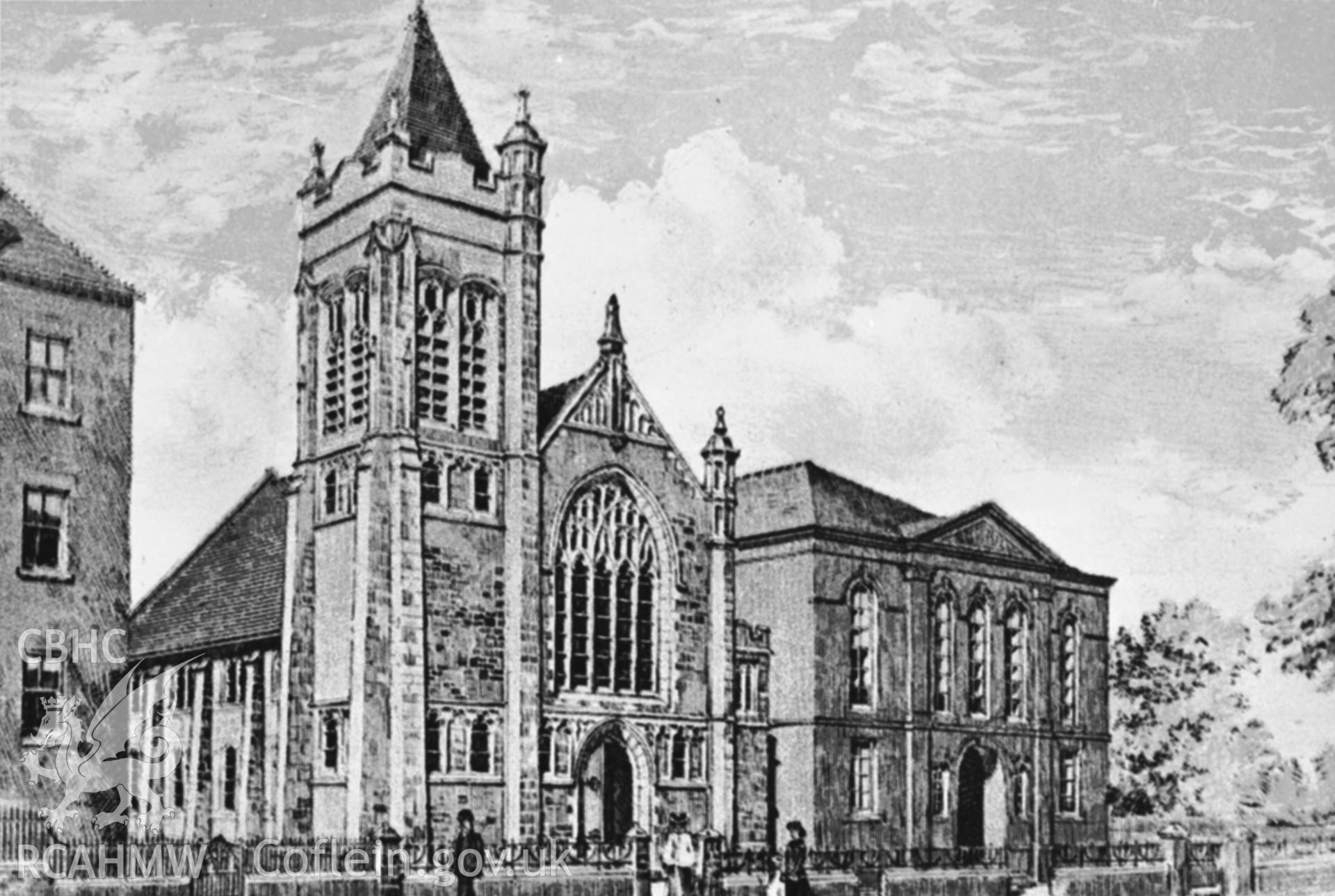 Presbyterian Church, Ithon Road, Llandrindod Wells; B&W photo copied from a c1900-1910 print in the "Welsh Spa Album" copy negative held.