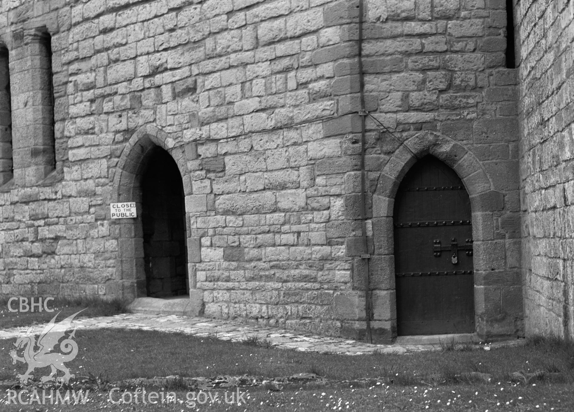 Exterior view of Caernarfon Castle, Llanbeblig, taken 01.01.1956.
