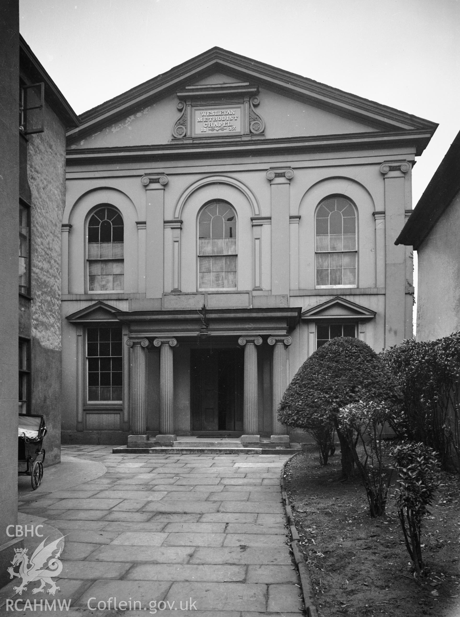 Black and white photo of St James Street Wesleyan Methodist Chapel, taken by RCAHMW, 1941.