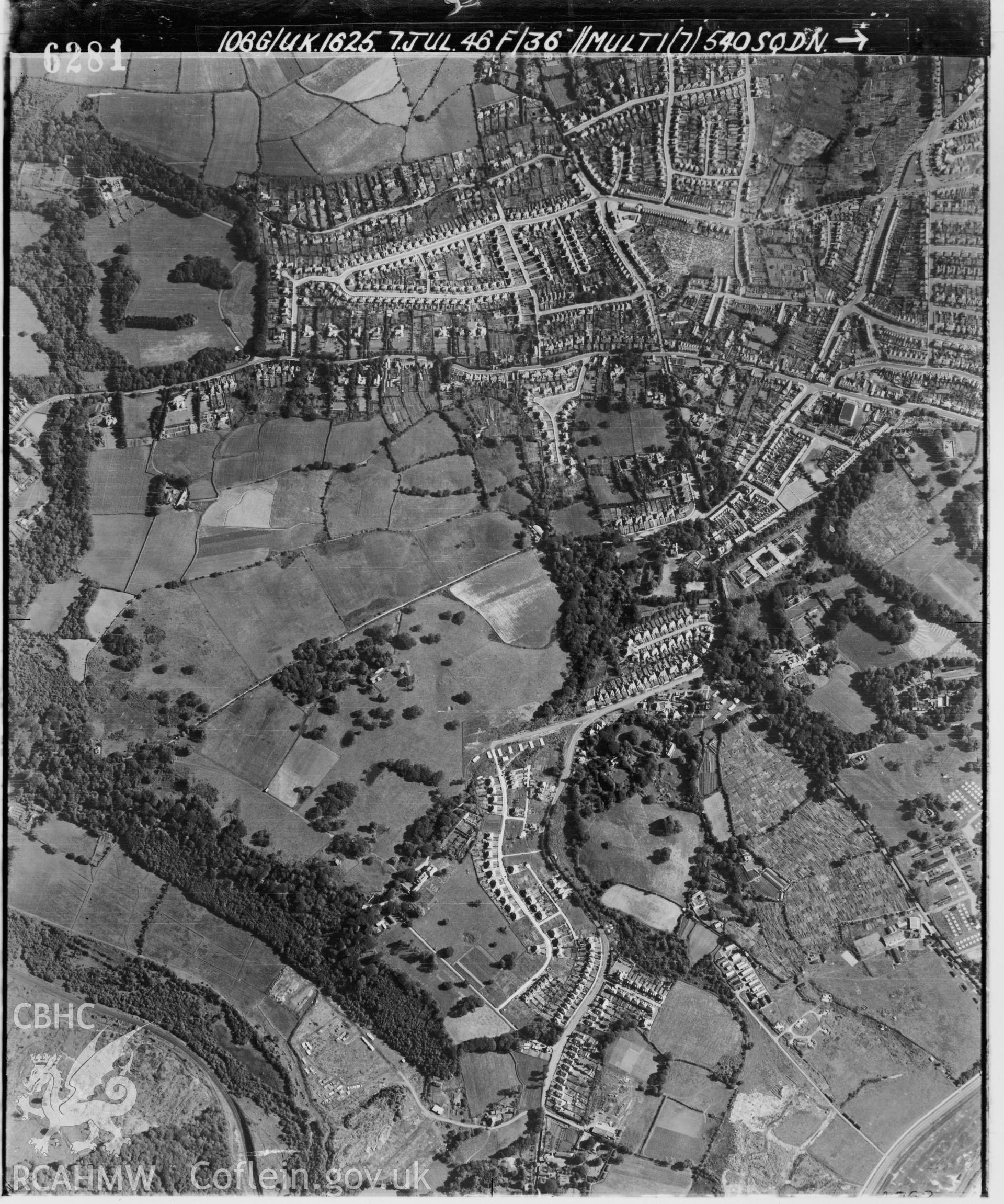 Black and white vertical aerial photograph taken by the RAF on 07/07/1946 centred on SS61879252 at a scale of 1:10000. The photograph includes part of Sketty community in Swansea.