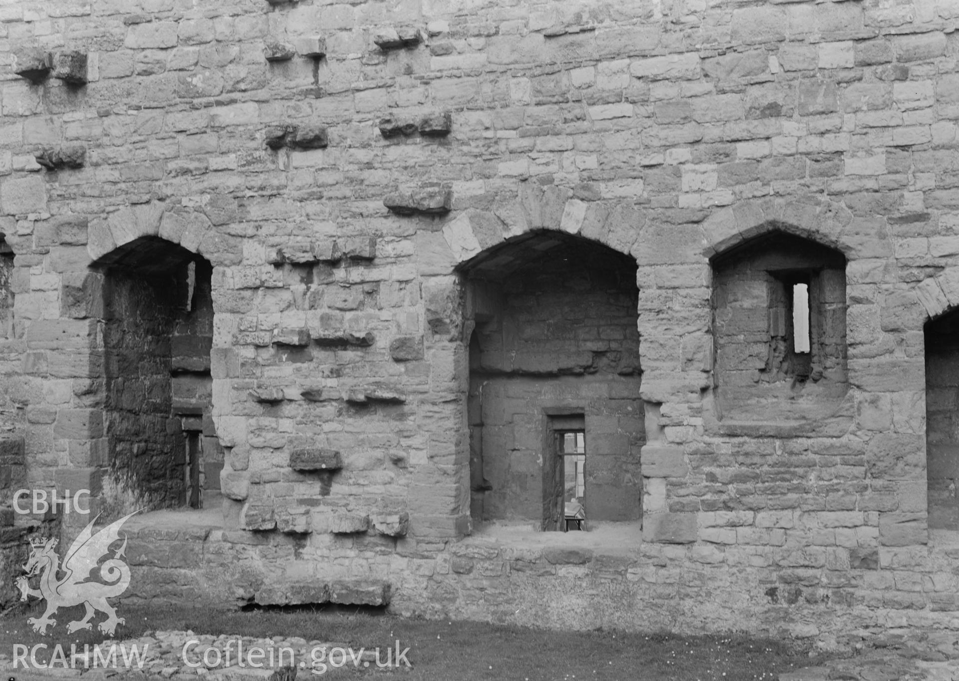 D.O.E photograph of Caernarfon Castle - water supply, line of pipe in north wall of kitchen.