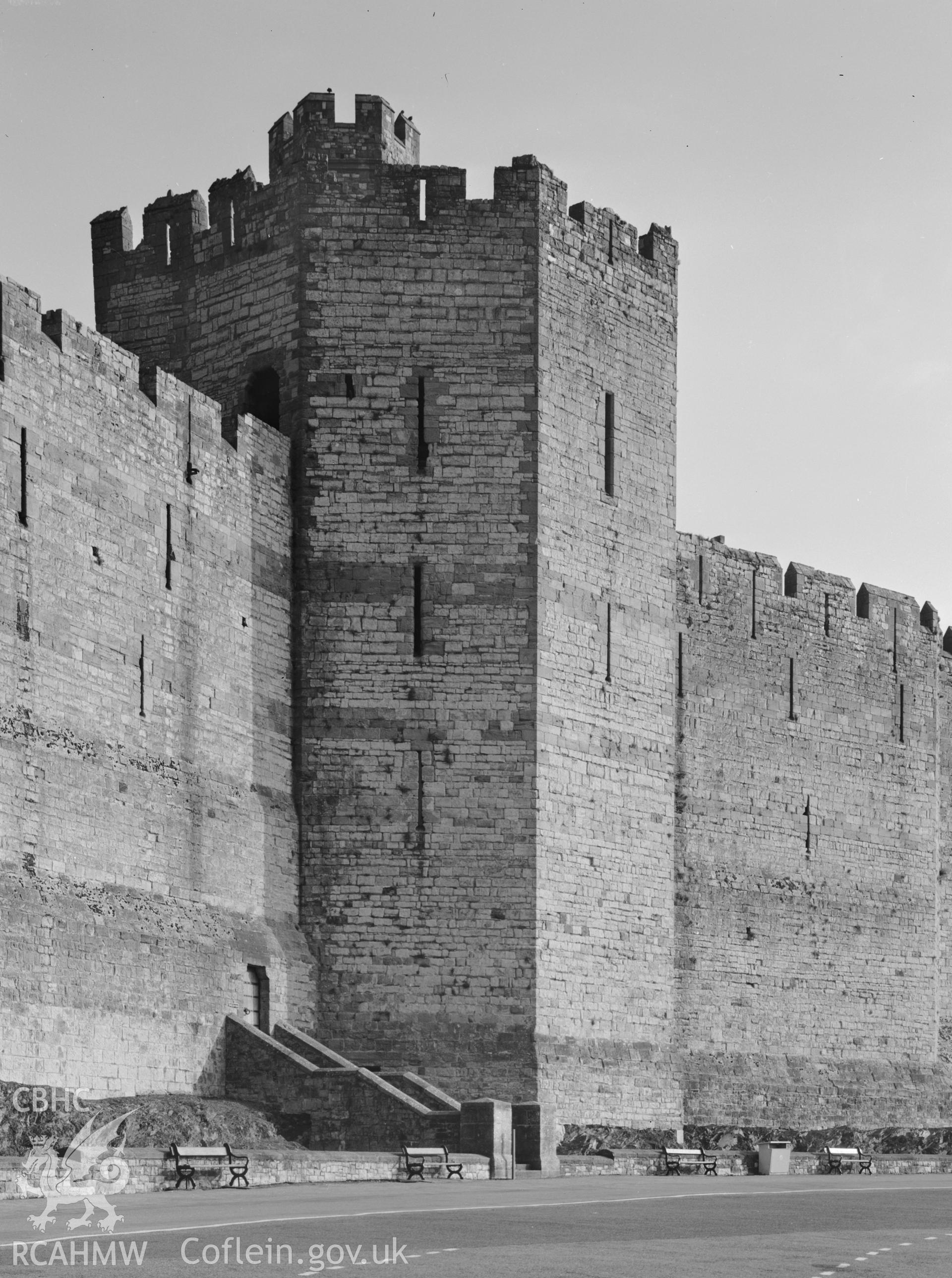 D.O.E photograph of Caernarfon Castle - tower and sally port.